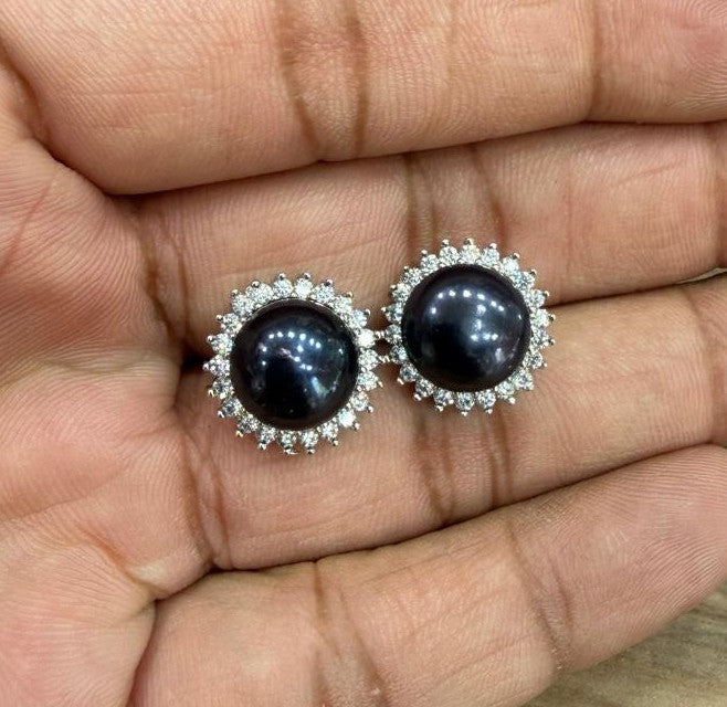 CZ Stone Studded Studs With Real Button Pearl (D.No PTOP174)