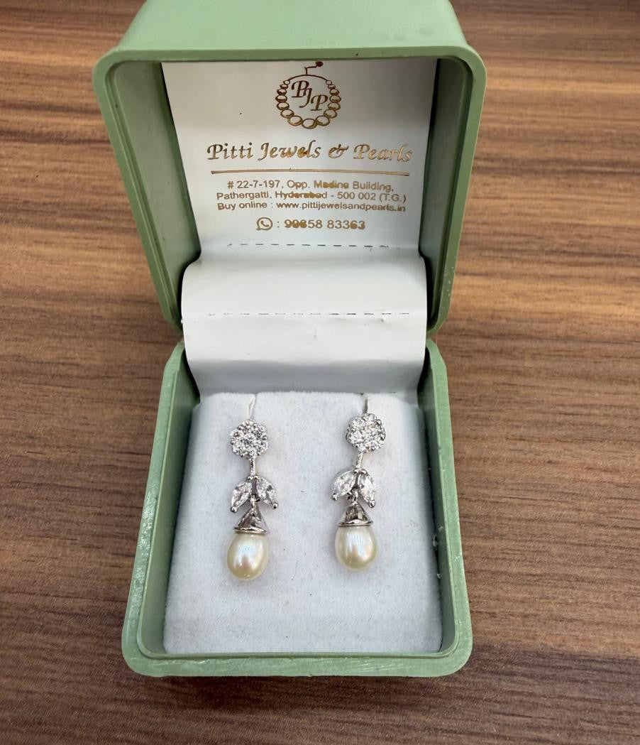 CZ Stone Studded Hangings With Real Pearl Drop(D.No PTOP188)