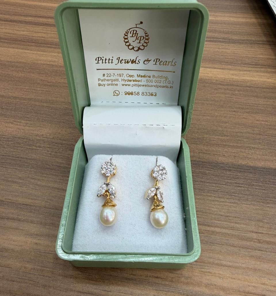 CZ Stone Studded Hangings With Real Pearl Drop(D.No PTOP189)