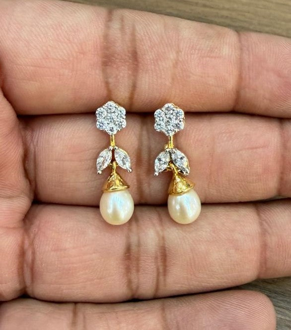 CZ Stone Studded Hangings With Real Pearl Drop(D.No PTOP189)