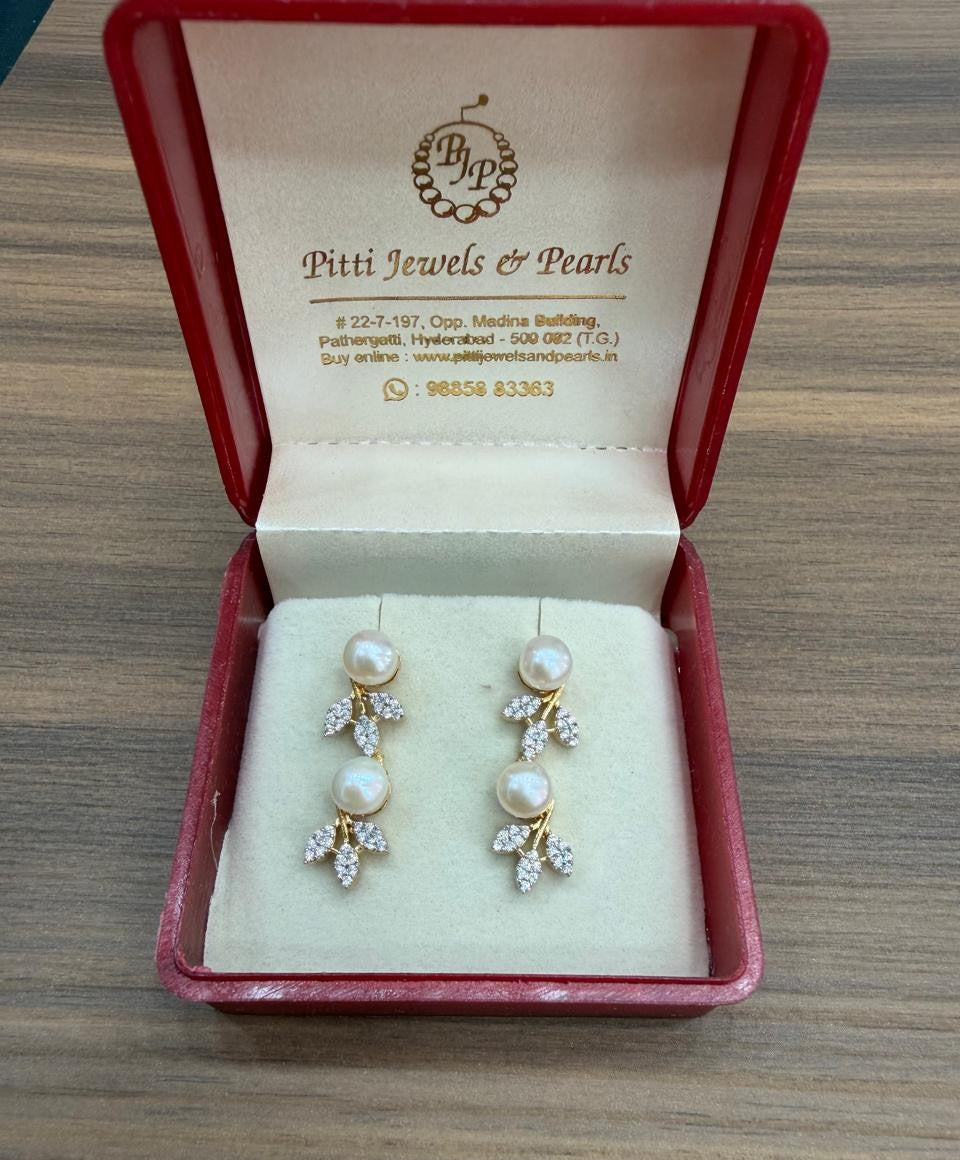 CZ Stone Studded Hangings With Real Pearl Drop(D.No PTOP190)