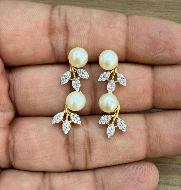 CZ Stone Studded Hangings With Real Pearl Drop(D.No PTOP190)