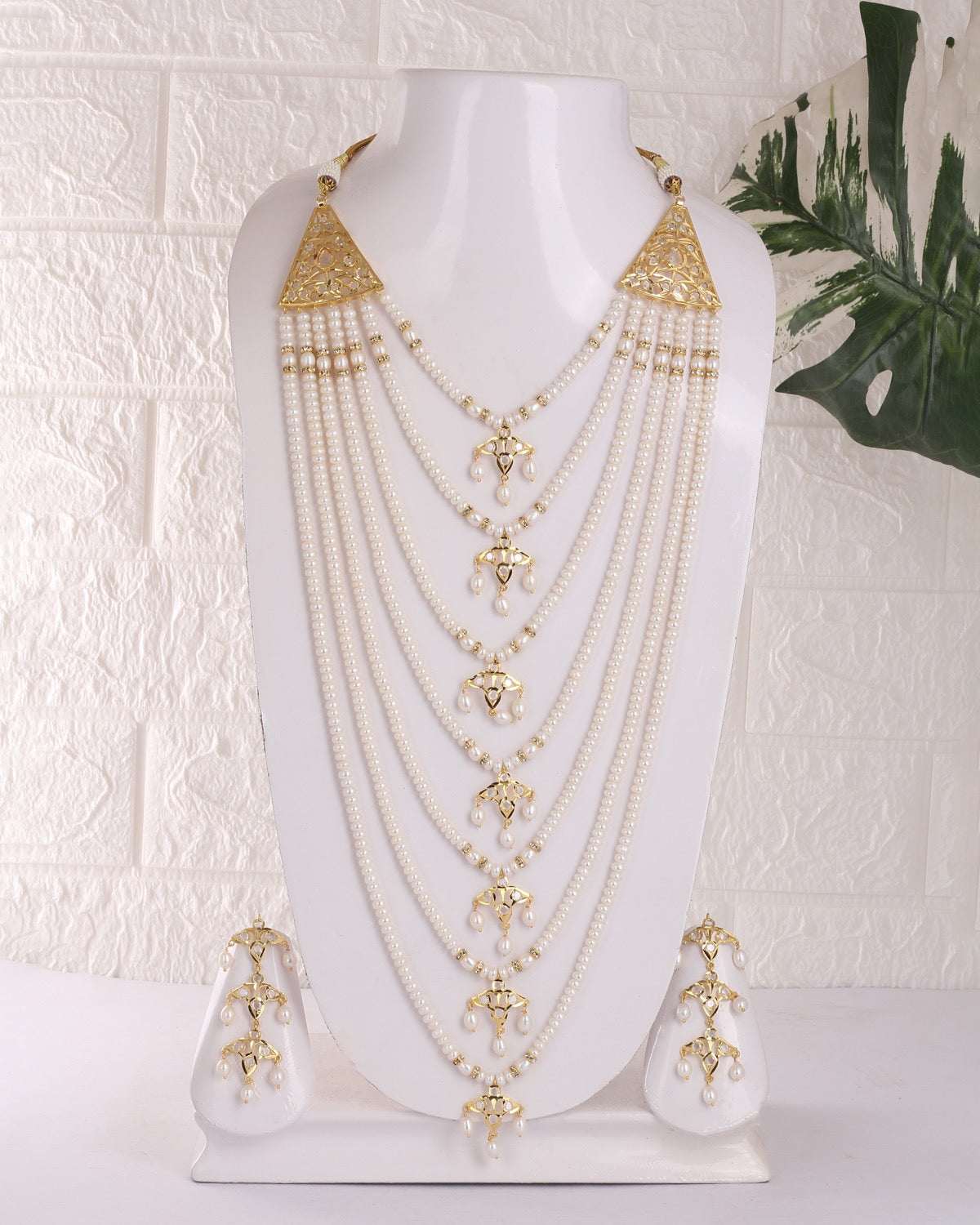 Traditional Hyderabadi Real Natural Freshwater Pearls Sat laara Necklace Set For Women With Certificate(D.No SAT102)