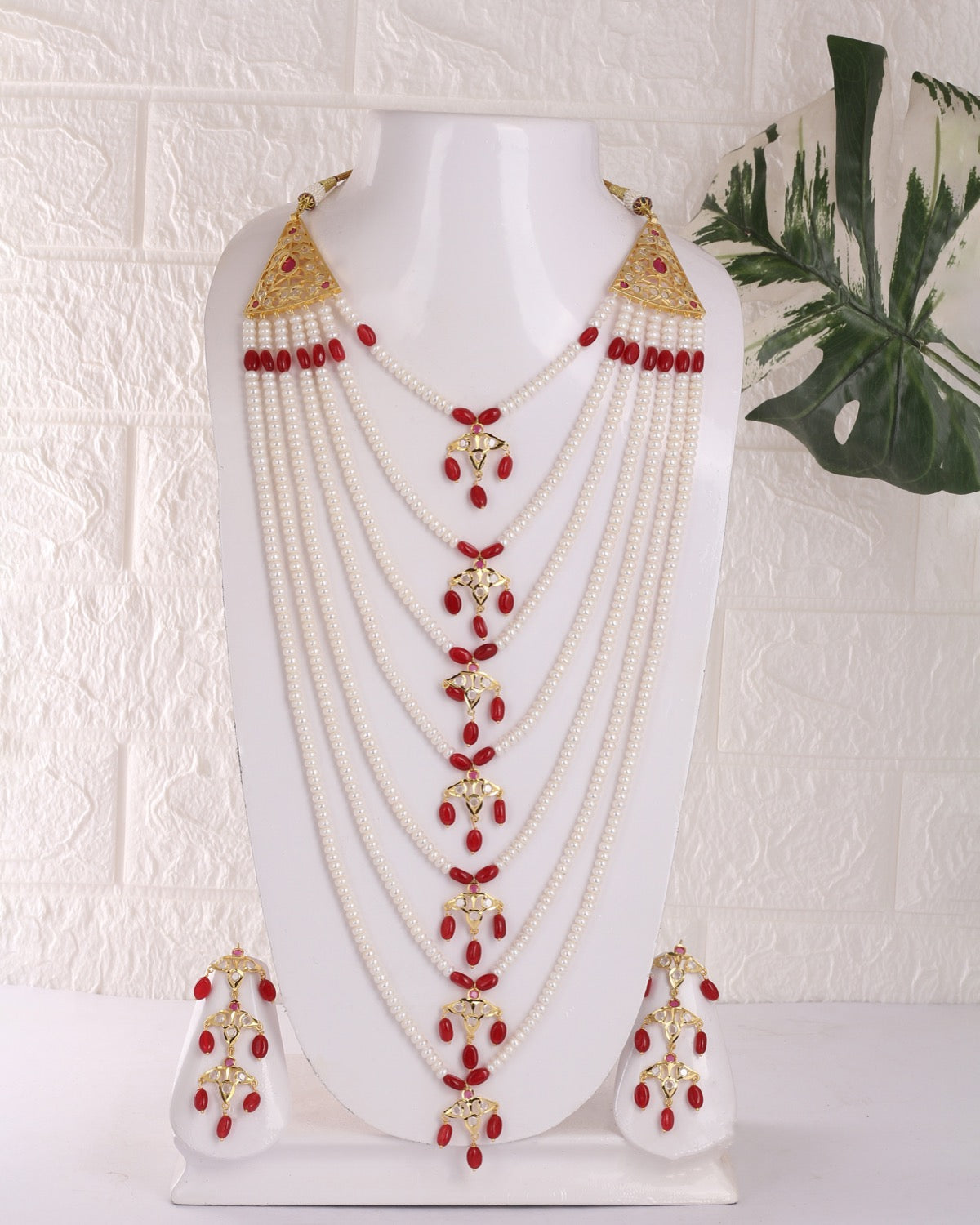 Traditional Hyderabadi Real Natural Freshwater Pearls Sat laara Necklace Set For Women With Certificate(D.No SAT103)