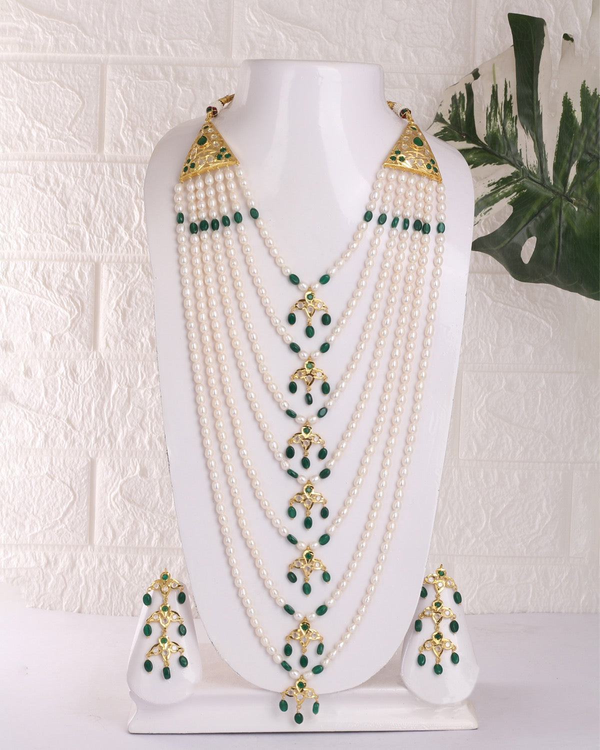 Traditional Hyderabadi Real Natural Freshwater Pearls Sat laara Necklace Set For Women With Certificate(D.No SAT104)