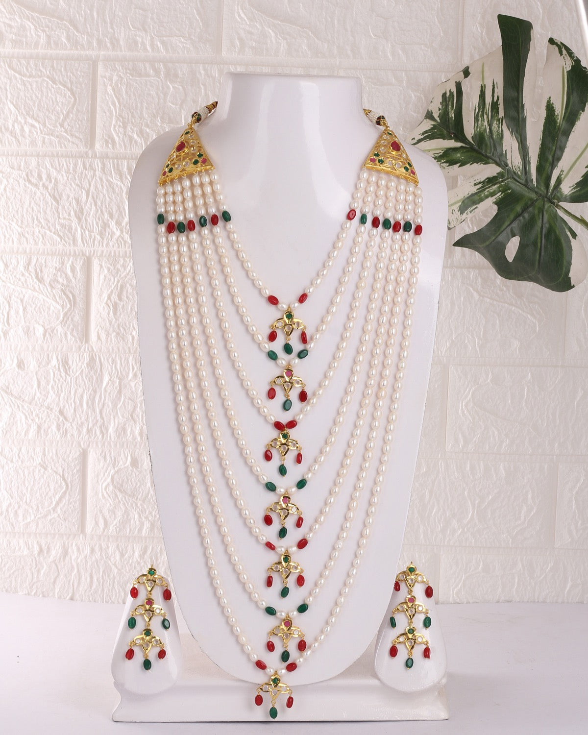 Traditional Hyderabadi Real Natural Freshwater Pearls Sat laara Necklace Set For Women With Certificate(D.No SAT105)