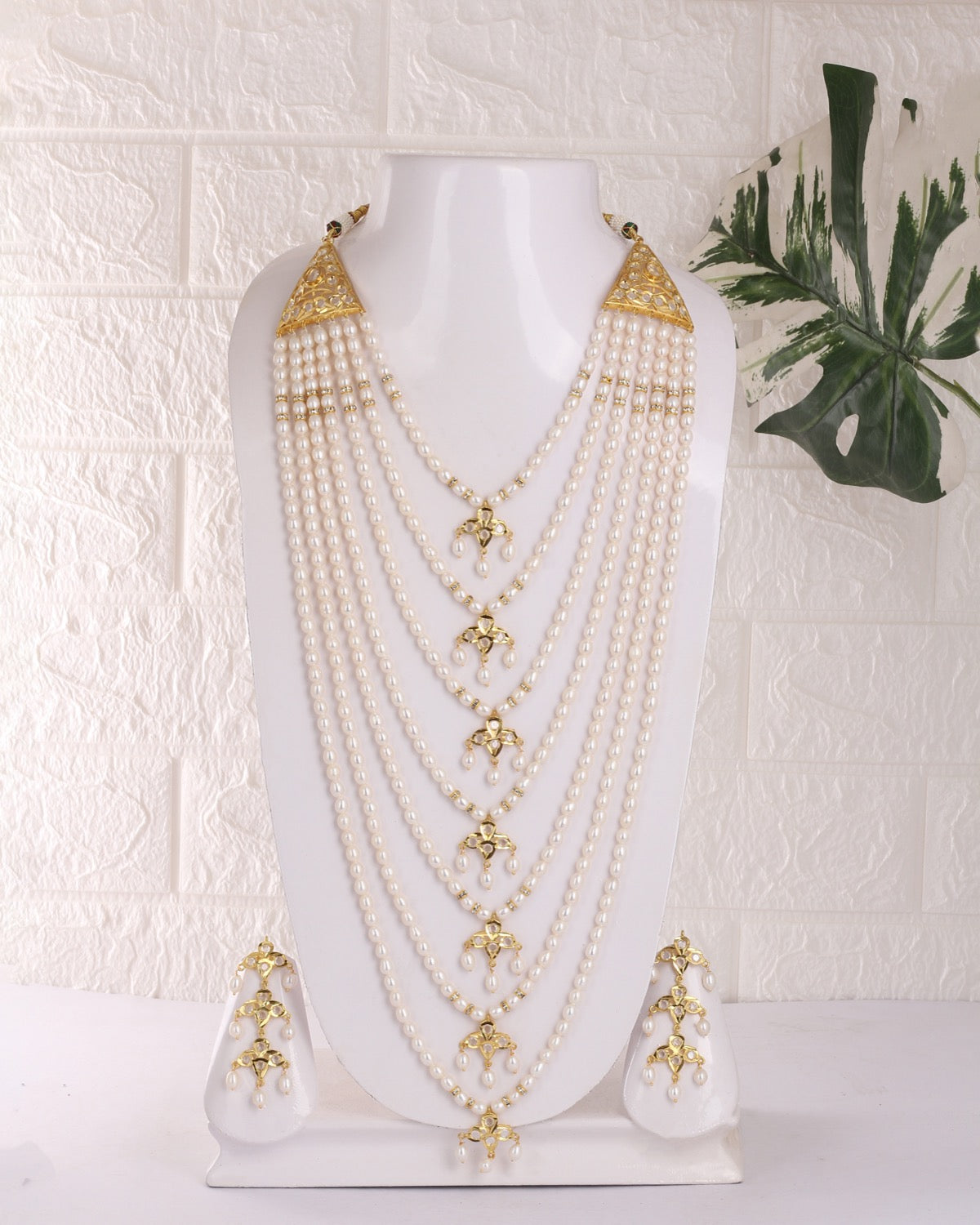 Traditional Hyderabadi Real Natural Freshwater Pearls Sat laara Necklace Set For Women With Certificate(D.No SAT106)