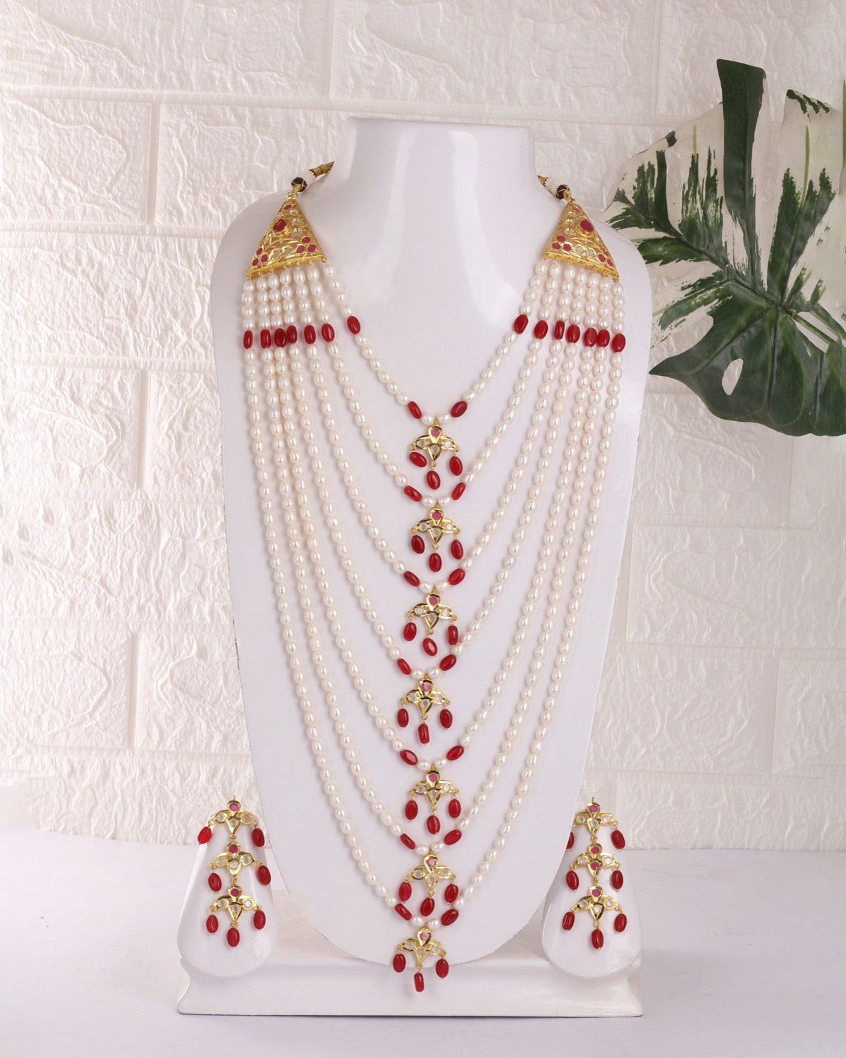 Traditional Hyderabadi Real Natural Freshwater Pearls Sat laara Necklace Set For Women With Certificate(D.No SAT107)