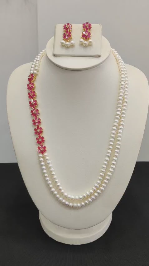 Real Natural Fresh Water Double String Pearl Set With Certificate