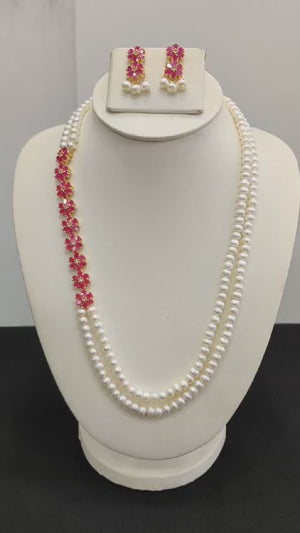 Real Natural Fresh Water Double String Pearl Set With Certificate