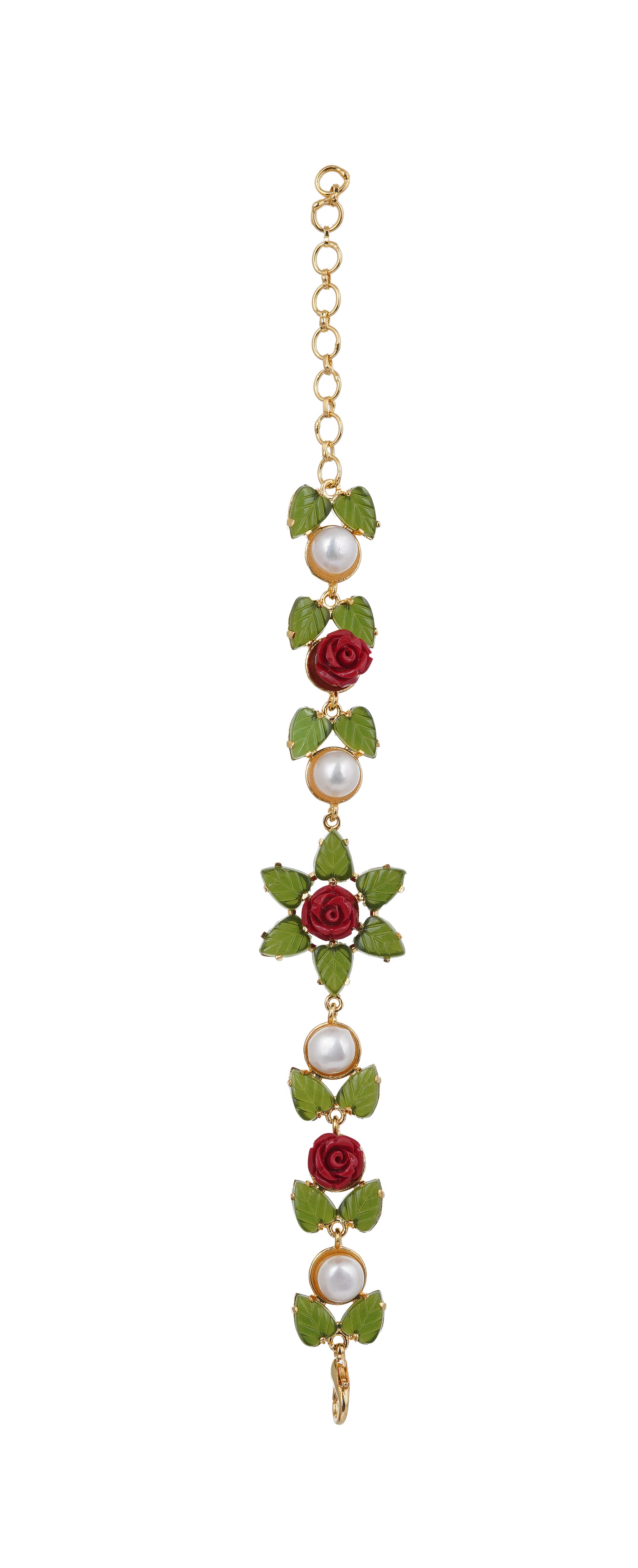 Ceramic Flower n jade leaf Real Natural Fresh Water Button Pearl Bracelet With Certificate(D.No ADBLS279)