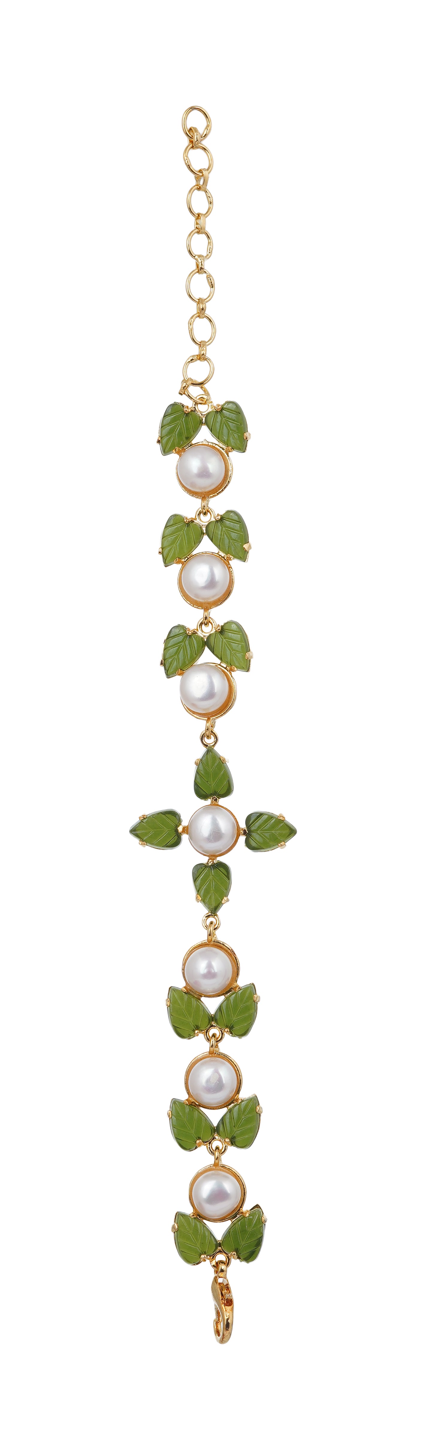 Jade leaf n Real Natural Fresh Water Button Pearl Bracelet With Certificate(D.No ADBLS283)
