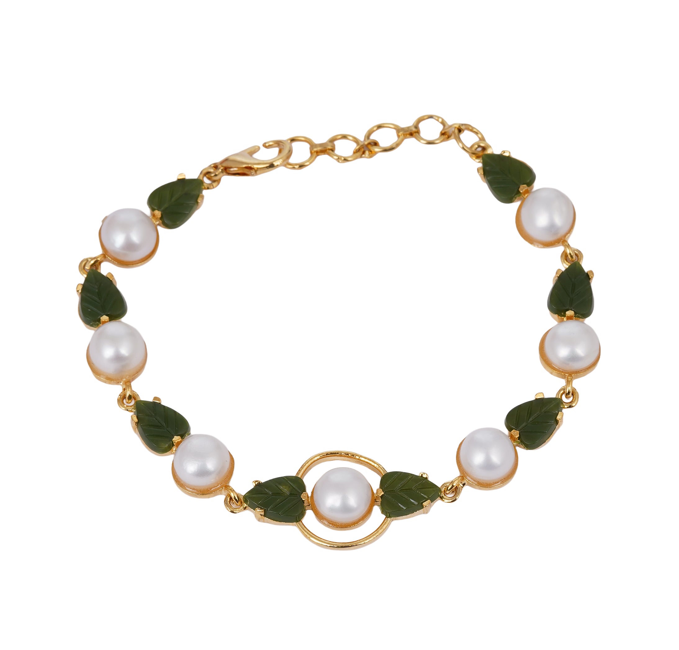 Jade leaf Real Natural Fresh Water Button Pearl Bracelet With Certificate(D.No ADBLS287)