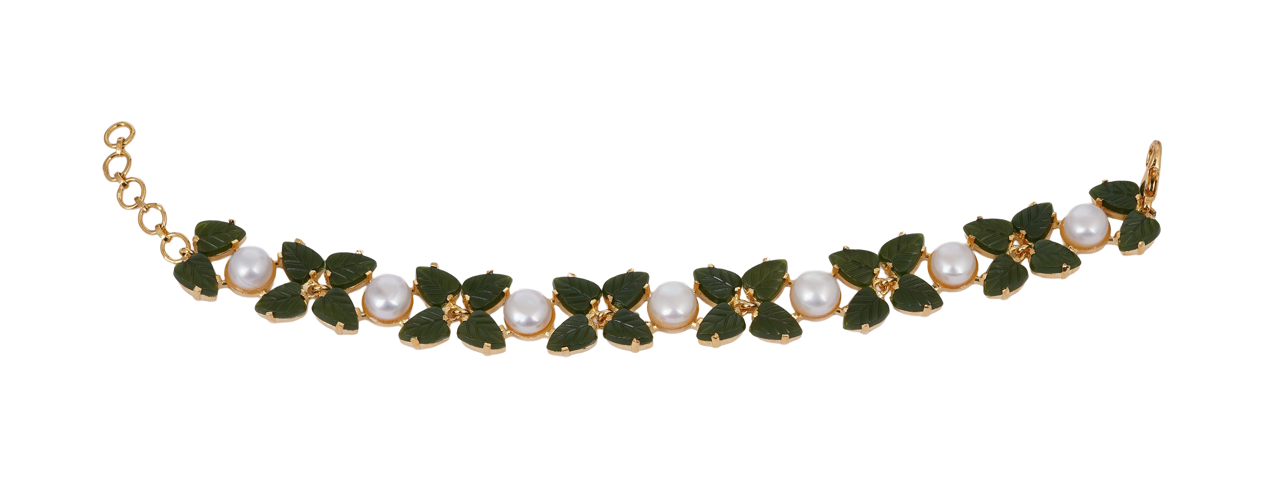 Jade leaf Real Natural Fresh Water Button Pearl Bracelet With Certificate(D.No ADBLS290)