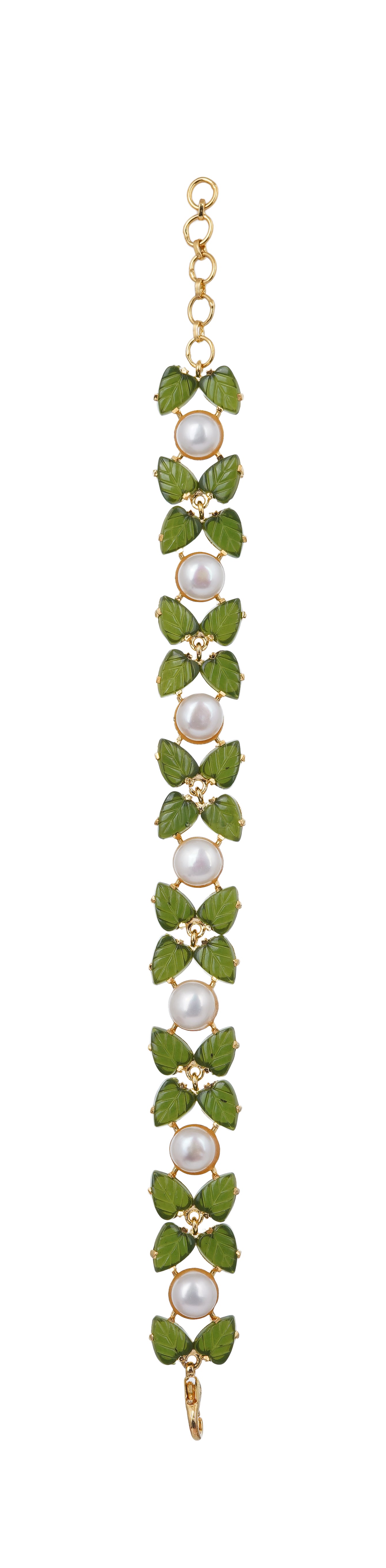 Jade leaf Real Natural Fresh Water Button Pearl Bracelet With Certificate(D.No ADBLS290)