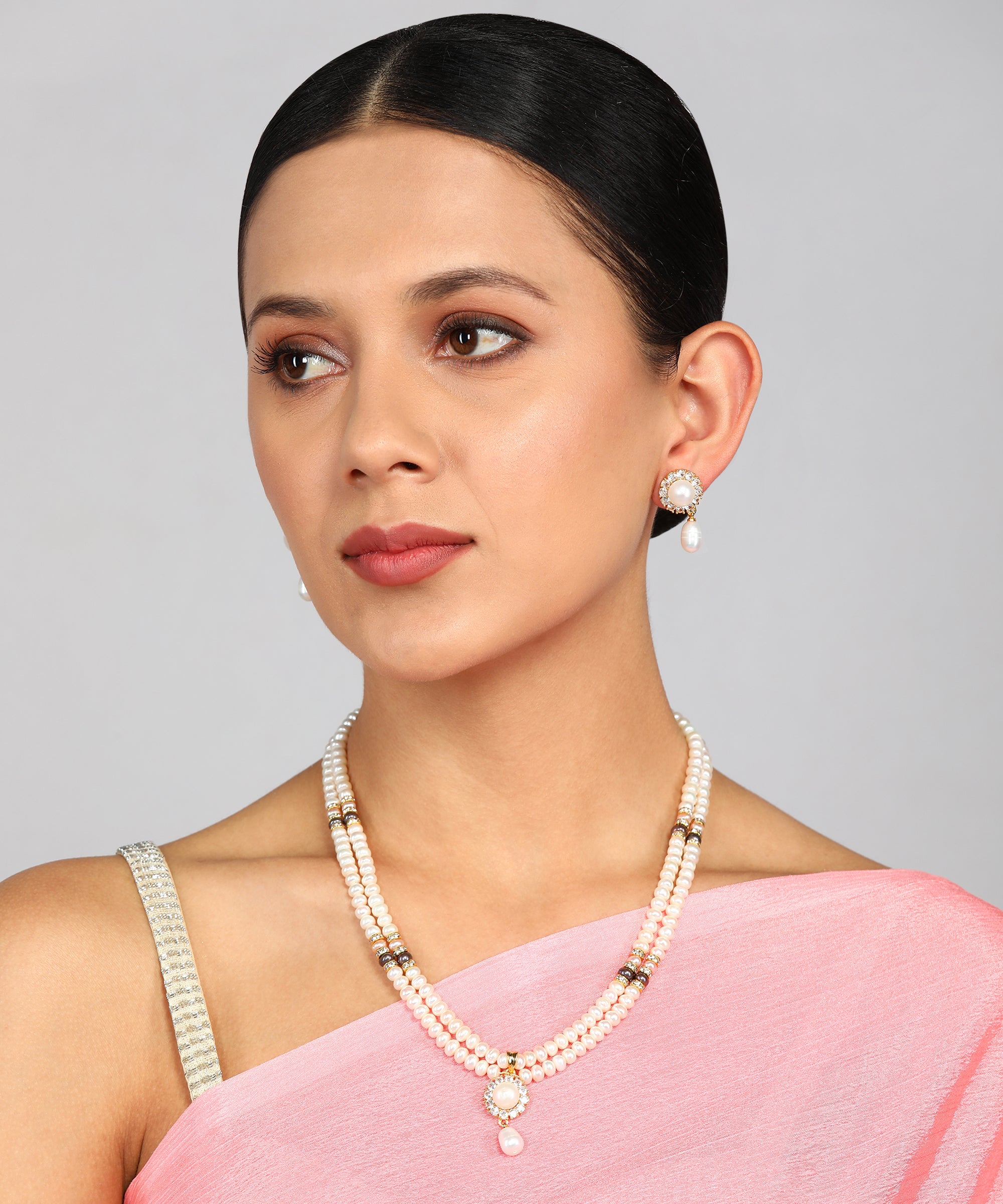 Real Natural Fresh Water Double String Pearl Set With Certificate For Women Girls 