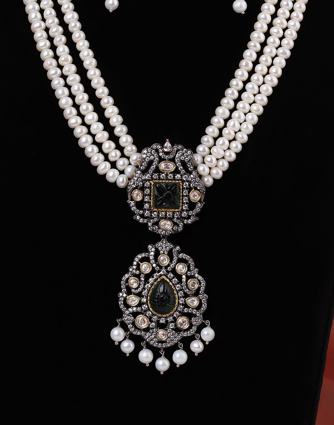 Real Natural Fresh Water Triple String Pearl Set With Certificate(D.No ADPRLS1520)