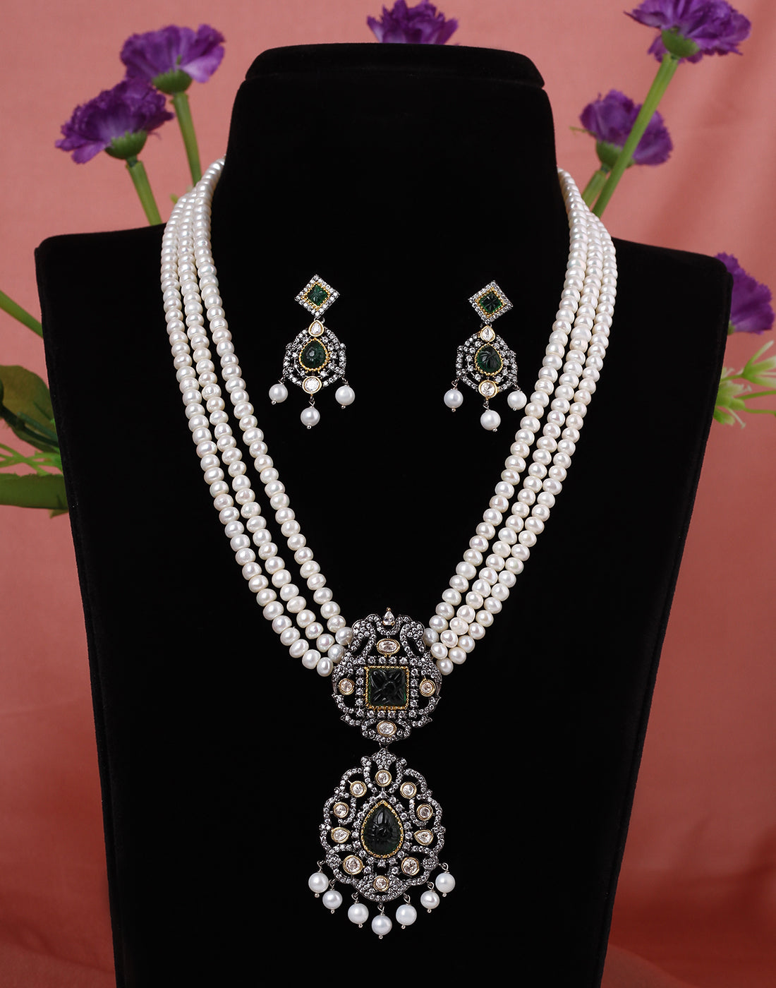Real Natural Fresh Water Triple String Pearl Set With Certificate(D.No ADPRLS1520)
