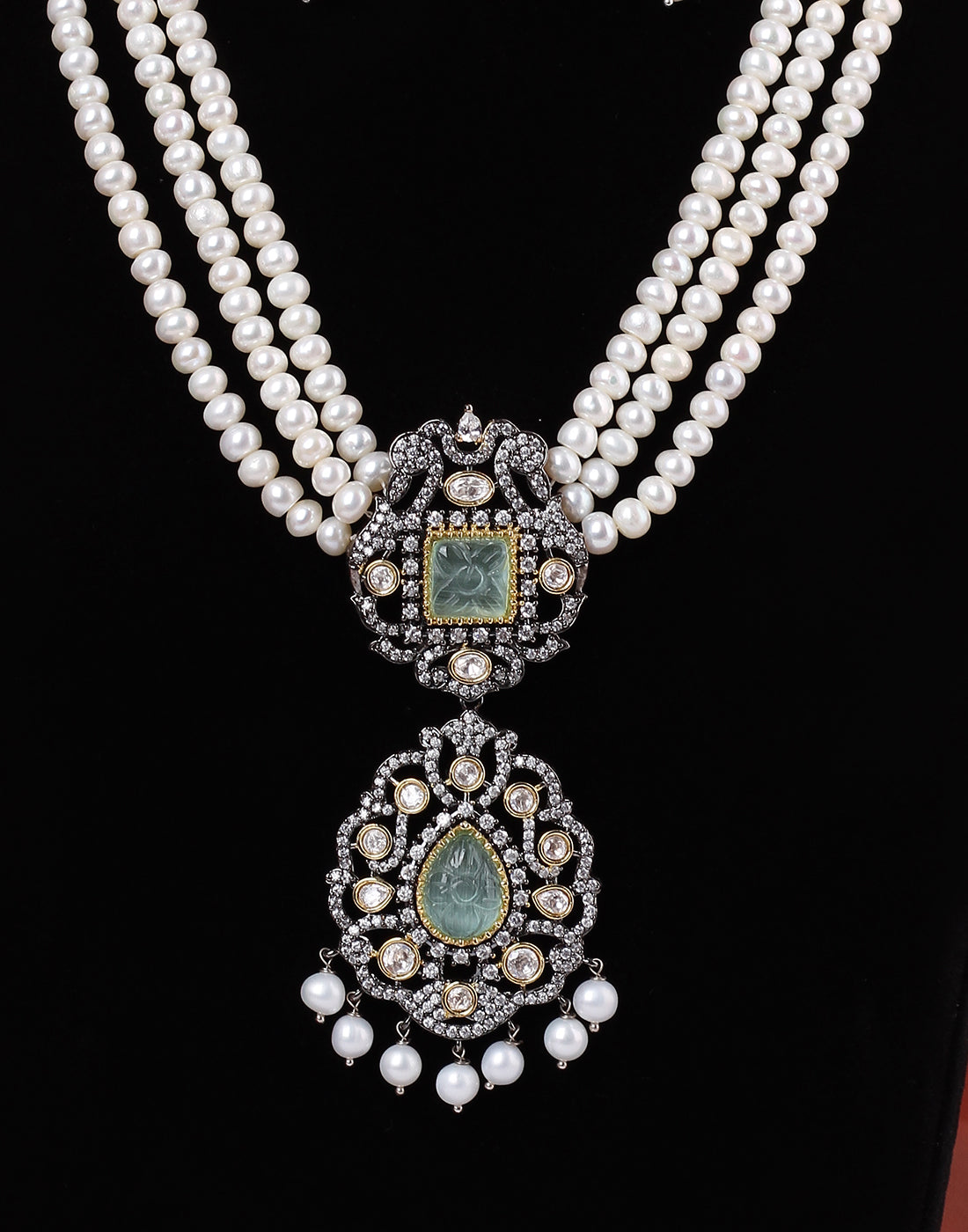 Real Natural Fresh Water Triple String Pearl Set With Certificate(D.No ADPRLS1521)