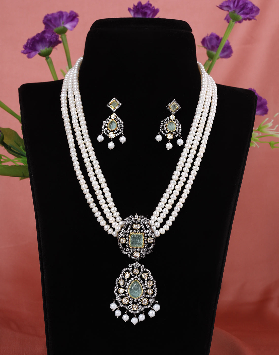 Real Natural Fresh Water Triple String Pearl Set With Certificate(D.No ADPRLS1521)