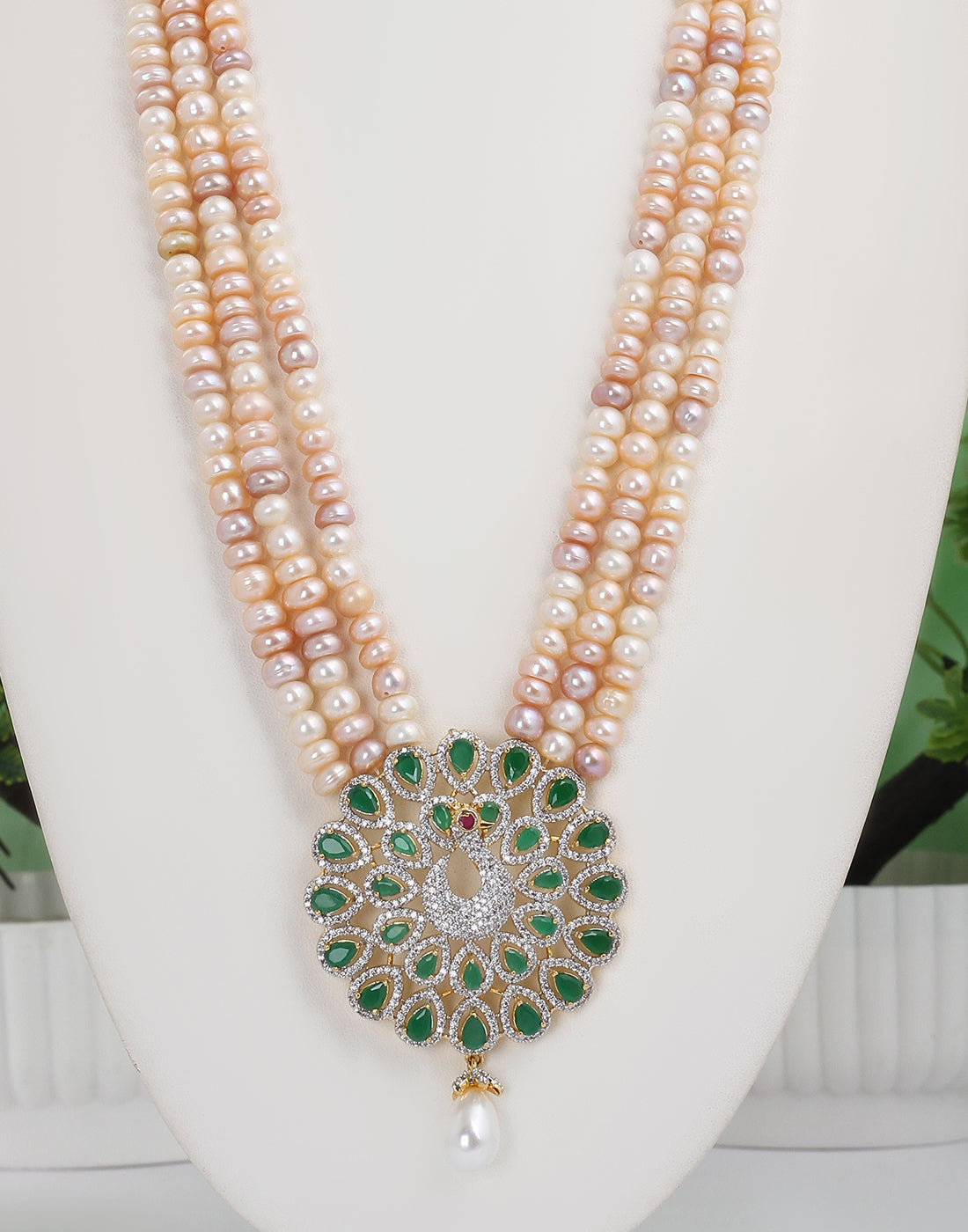 Real Natural Fresh Water Triple String Pearl Set With Certificate(D.No ADPRLS1539)