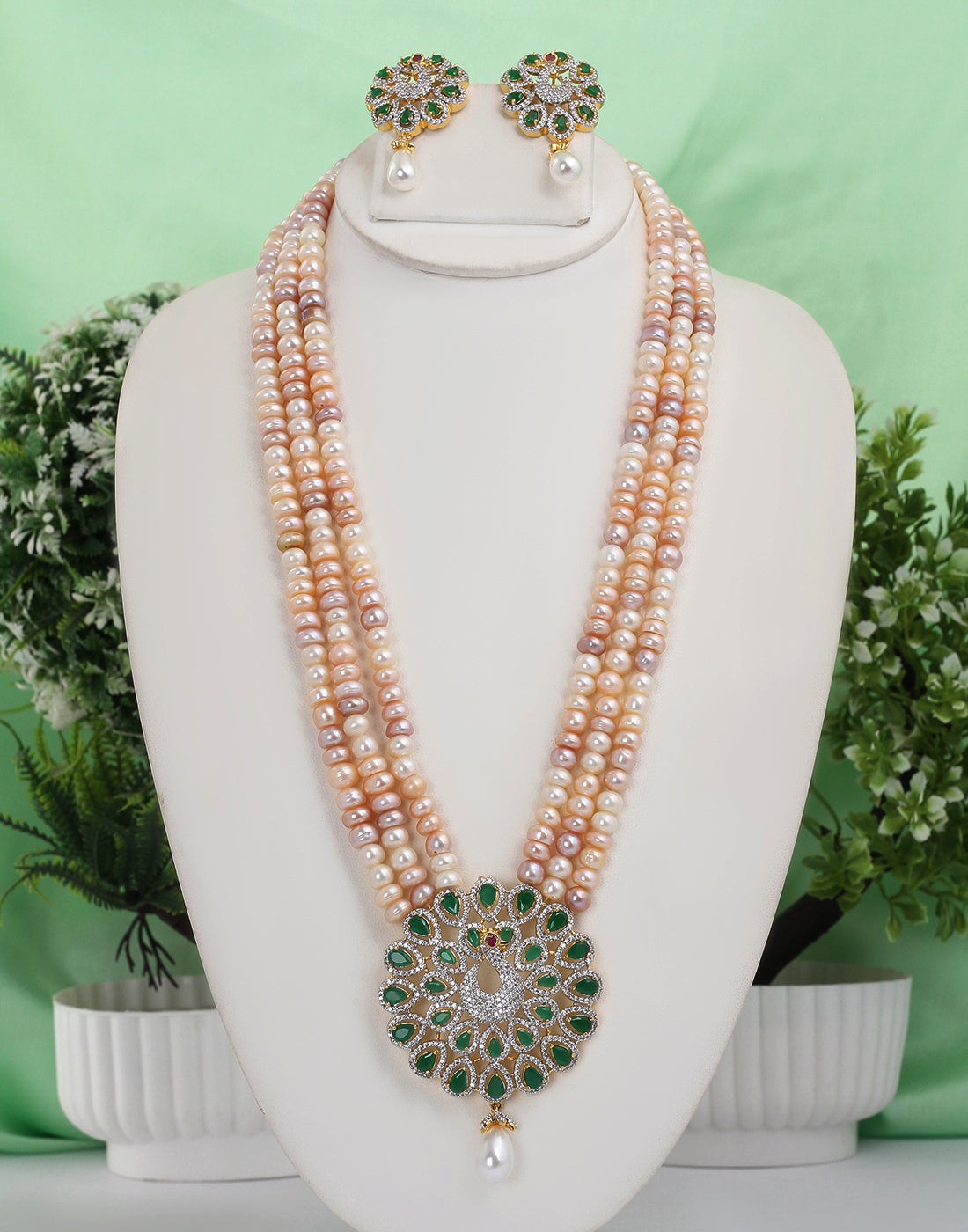 Real Natural Fresh Water Triple String Pearl Set With Certificate(D.No ADPRLS1539)