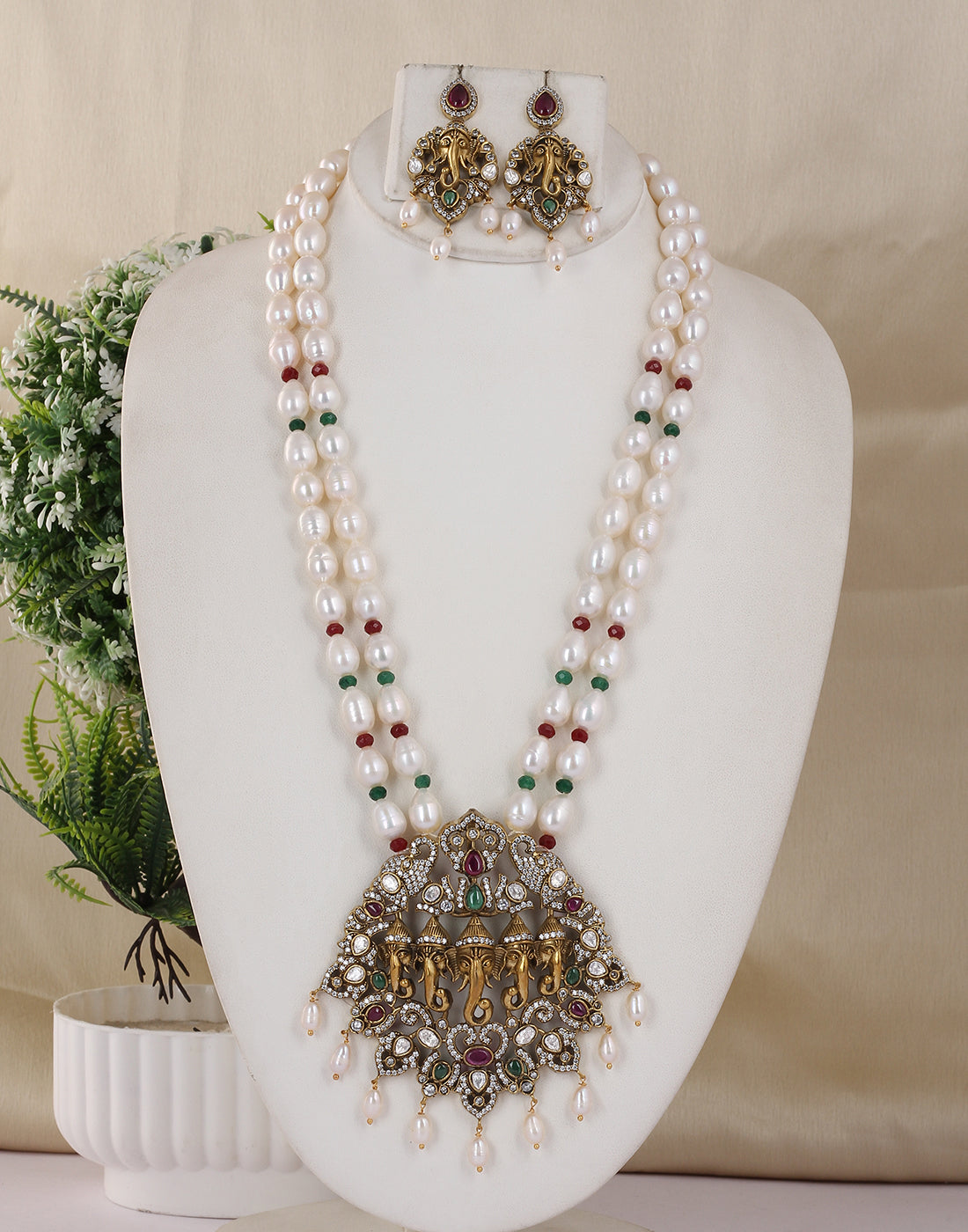 Real Natural Fresh Water Double String Pearl Set With Certificate(D.No ADPRLS1762)