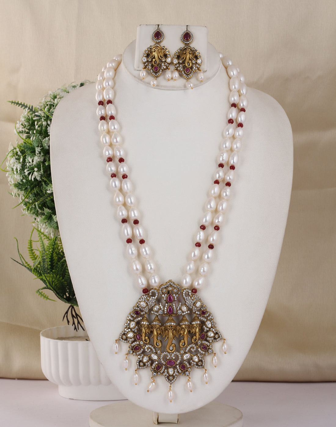 Real Natural Fresh Water Double String Pearl Set With Certificate(D.No ADPRLS1765)