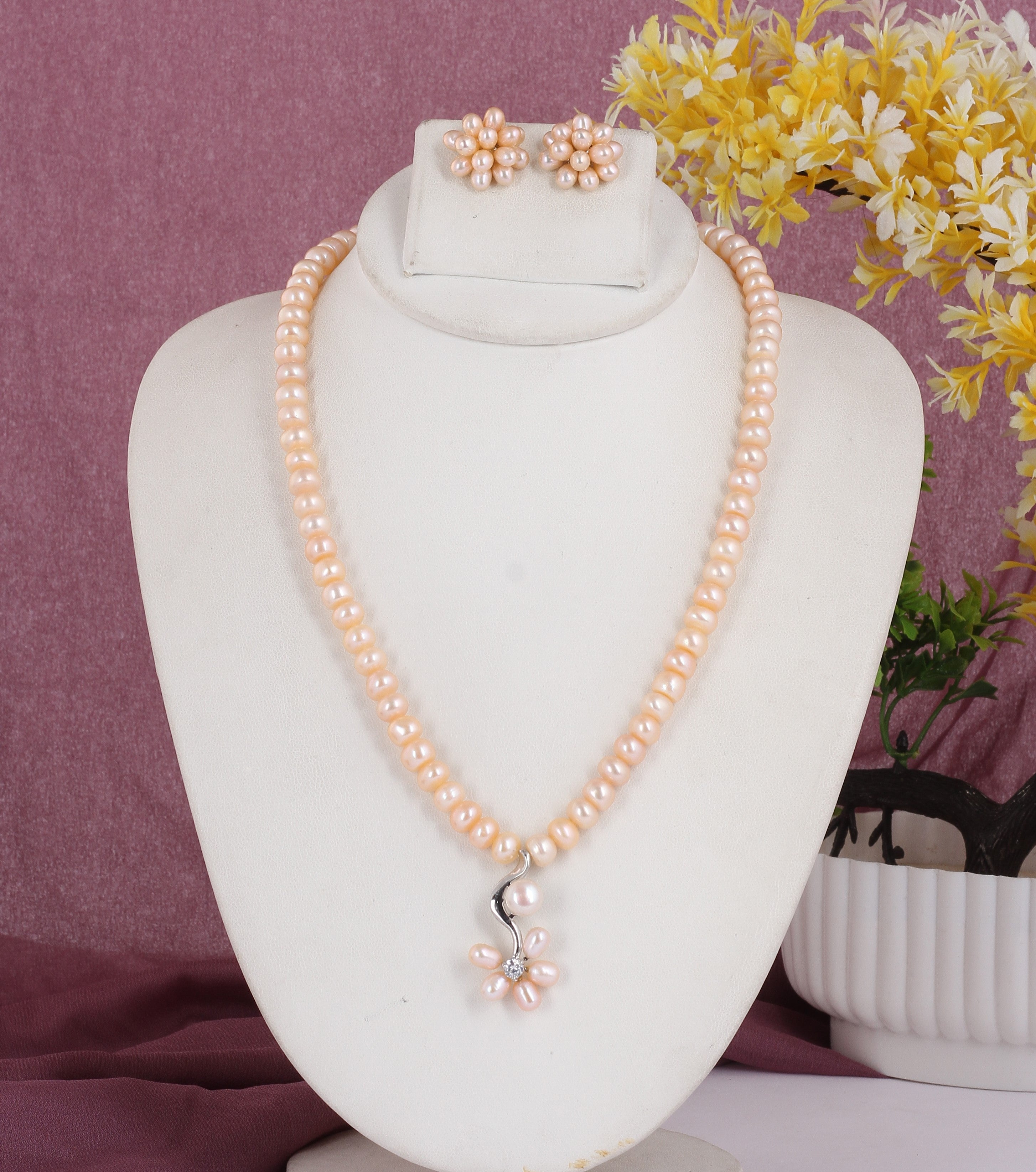 Real Natural Fresh Water Single String Pearl Set With Certificate(D.No ADPRLS2039)