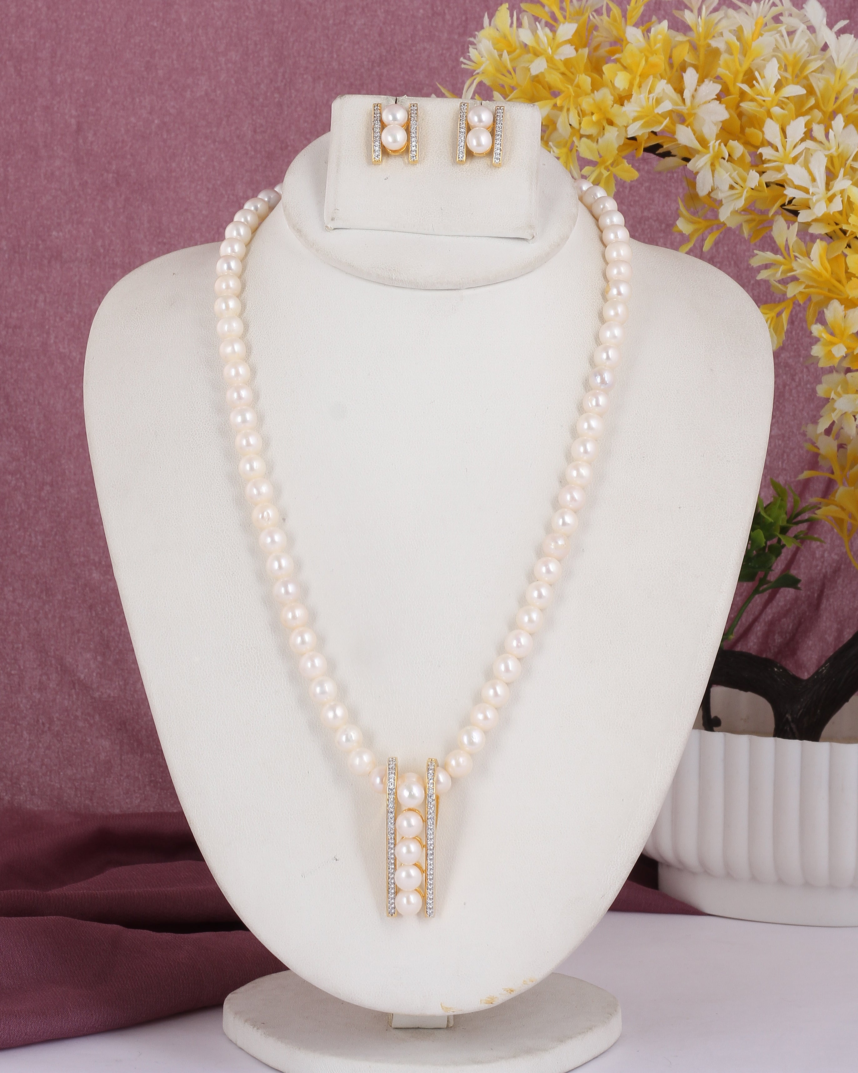 Real Natural Fresh Water Single String Pearl Set With Certificate(D.No ADPRLS2040)