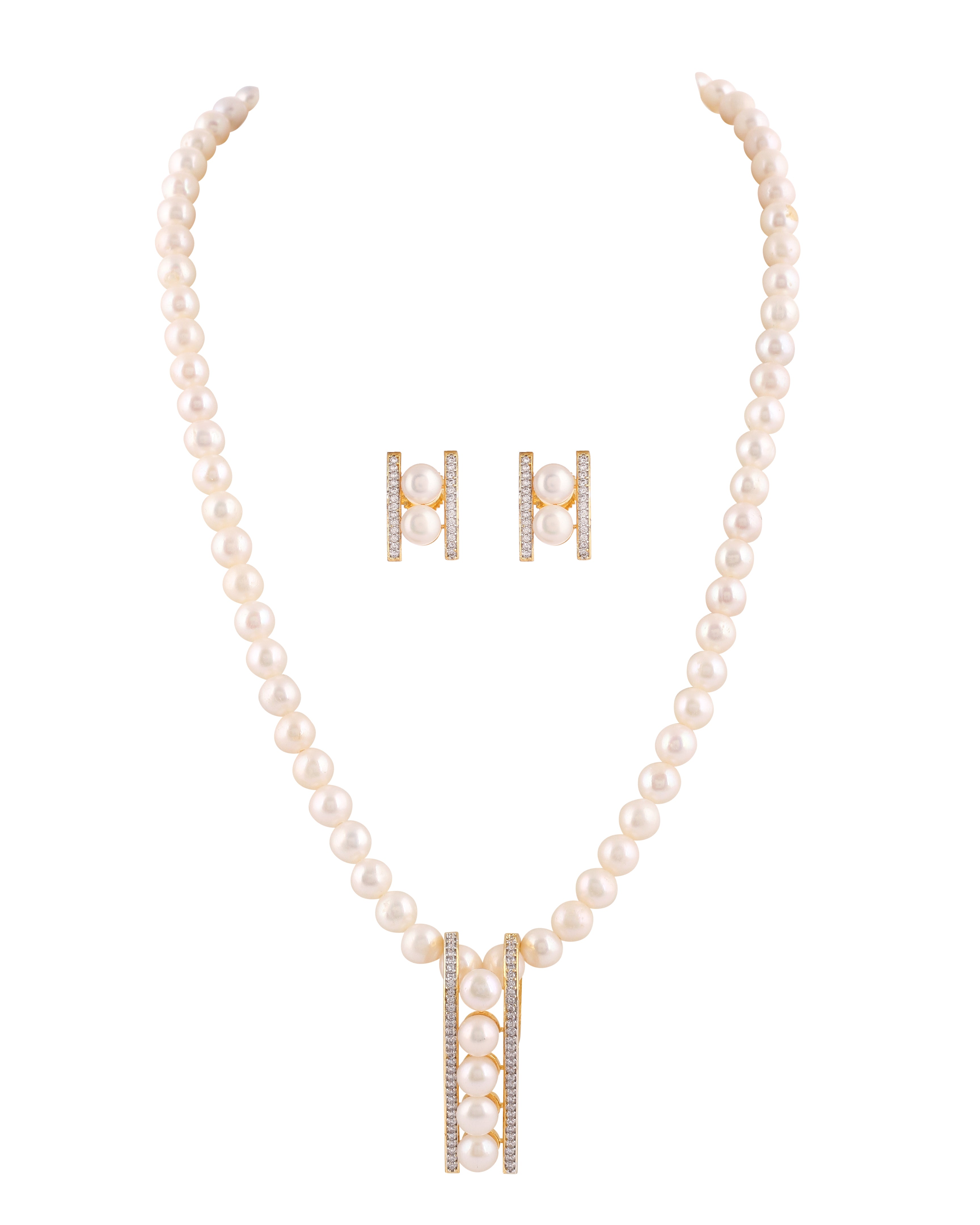Real Natural Fresh Water Single String Pearl Set With Certificate(D.No ADPRLS2040)