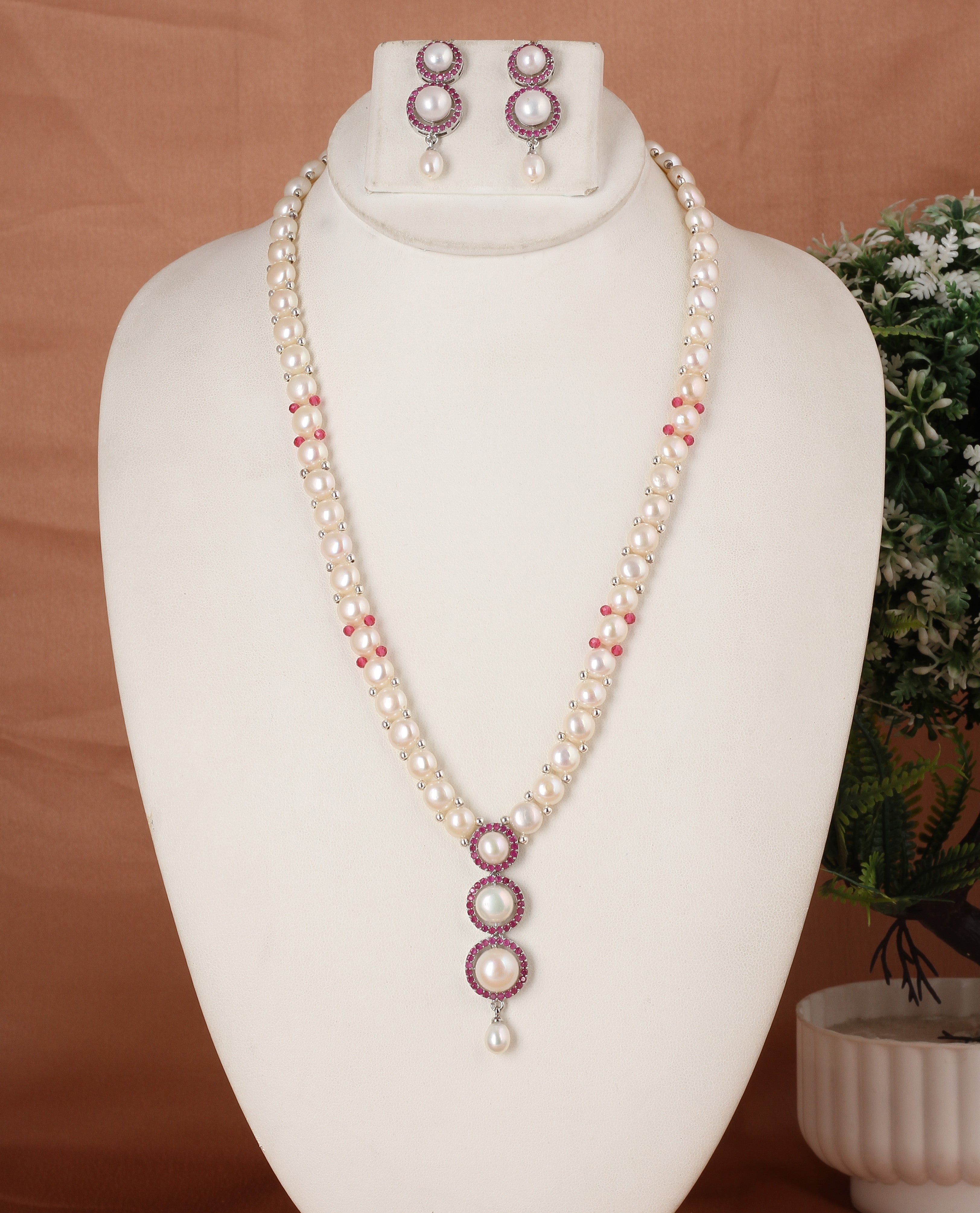 Real Natural Fresh Water Button Pearls Set For Women With Certificate