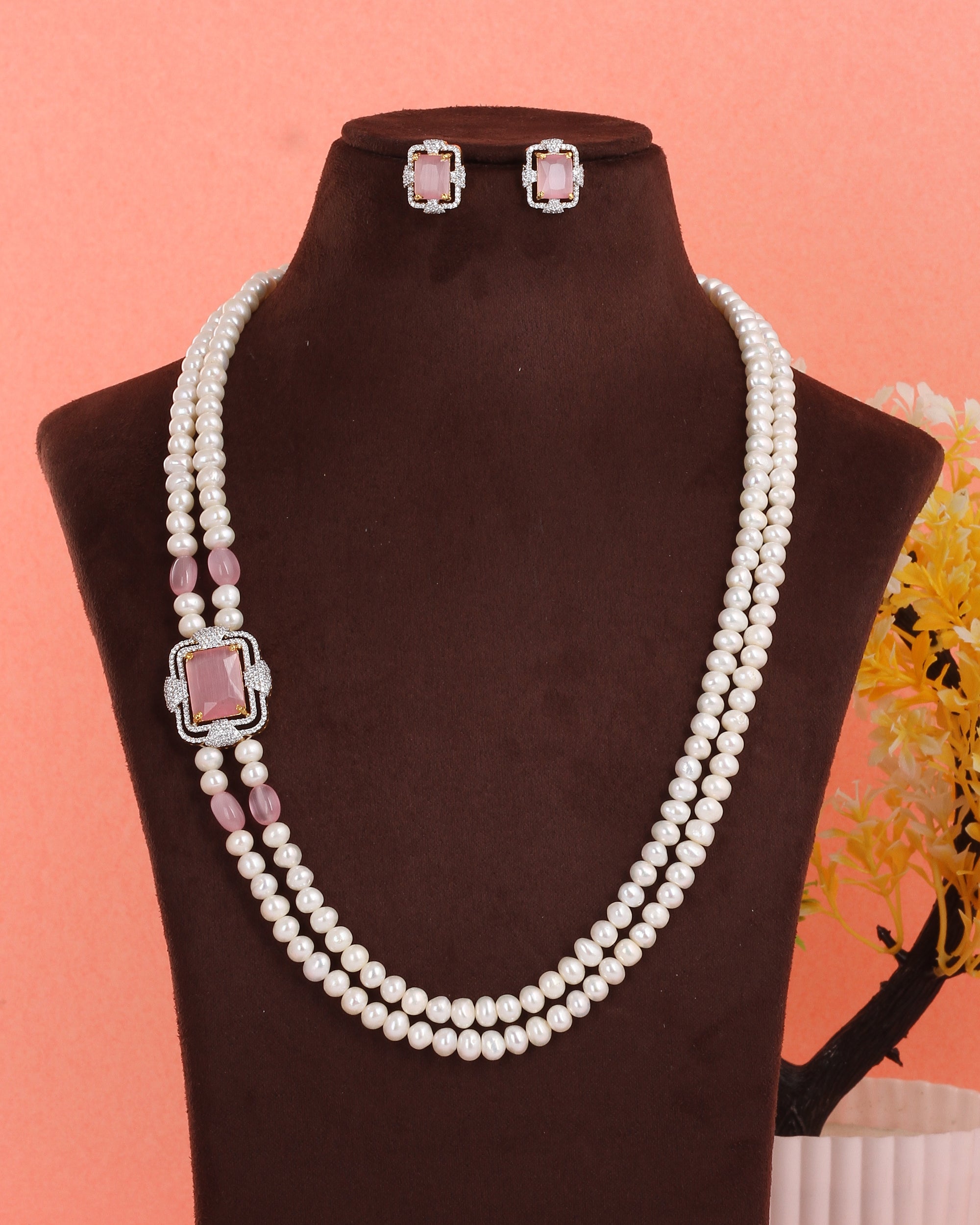 Real Natural Fresh Water Double String Pearl Set With Certificate