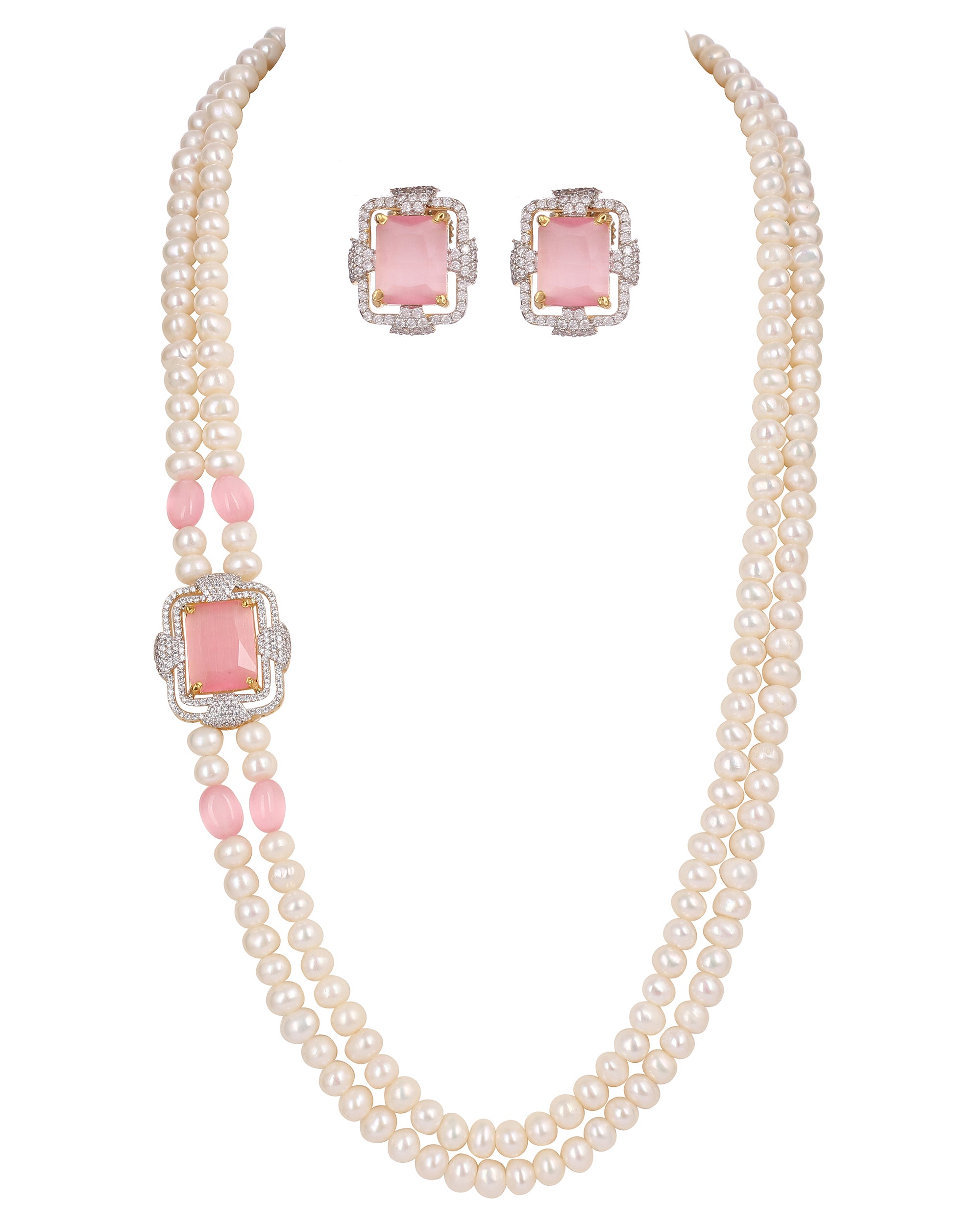 Real Natural Fresh Water Double String Pearl Set With Certificate