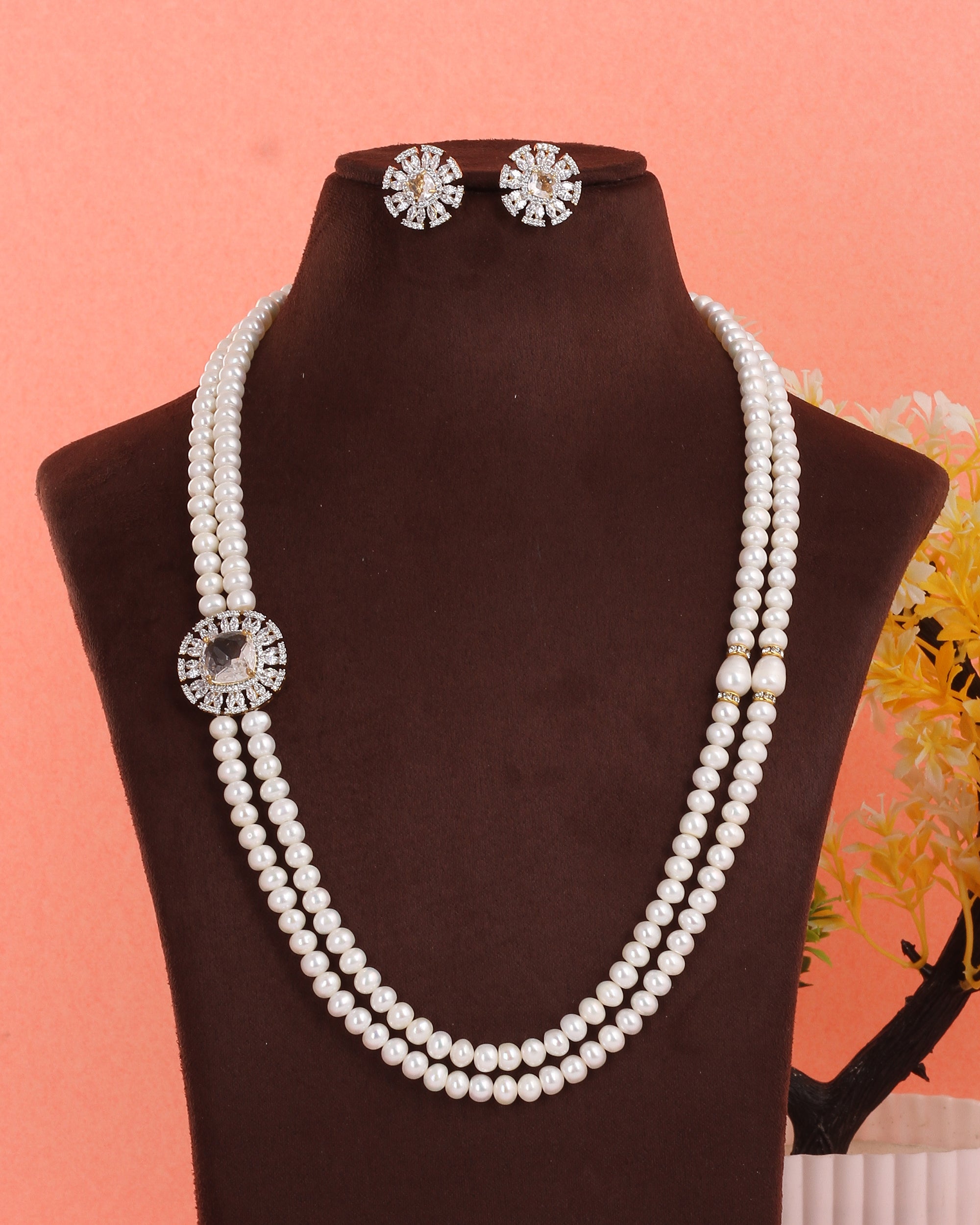 Real Natural Fresh Water Double String Pearl Set With Certificate