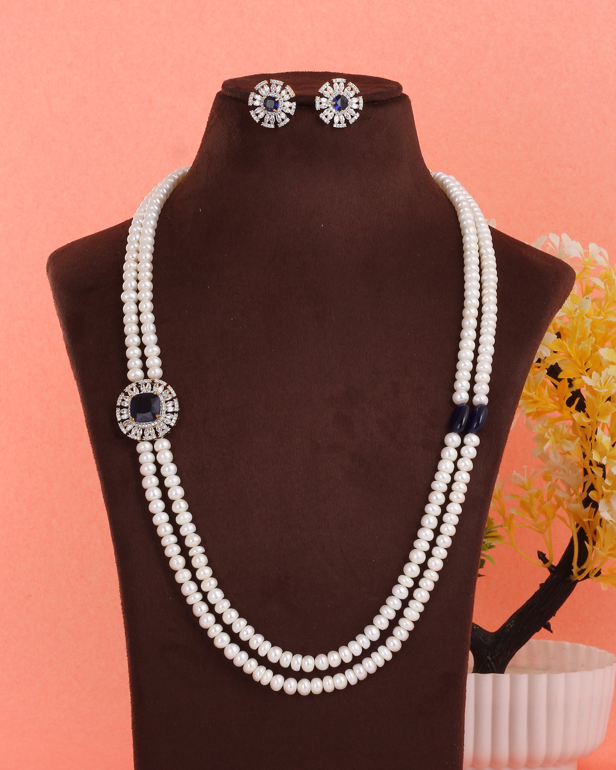 Real Natural Fresh Water Double String Pearl Set With Certificate