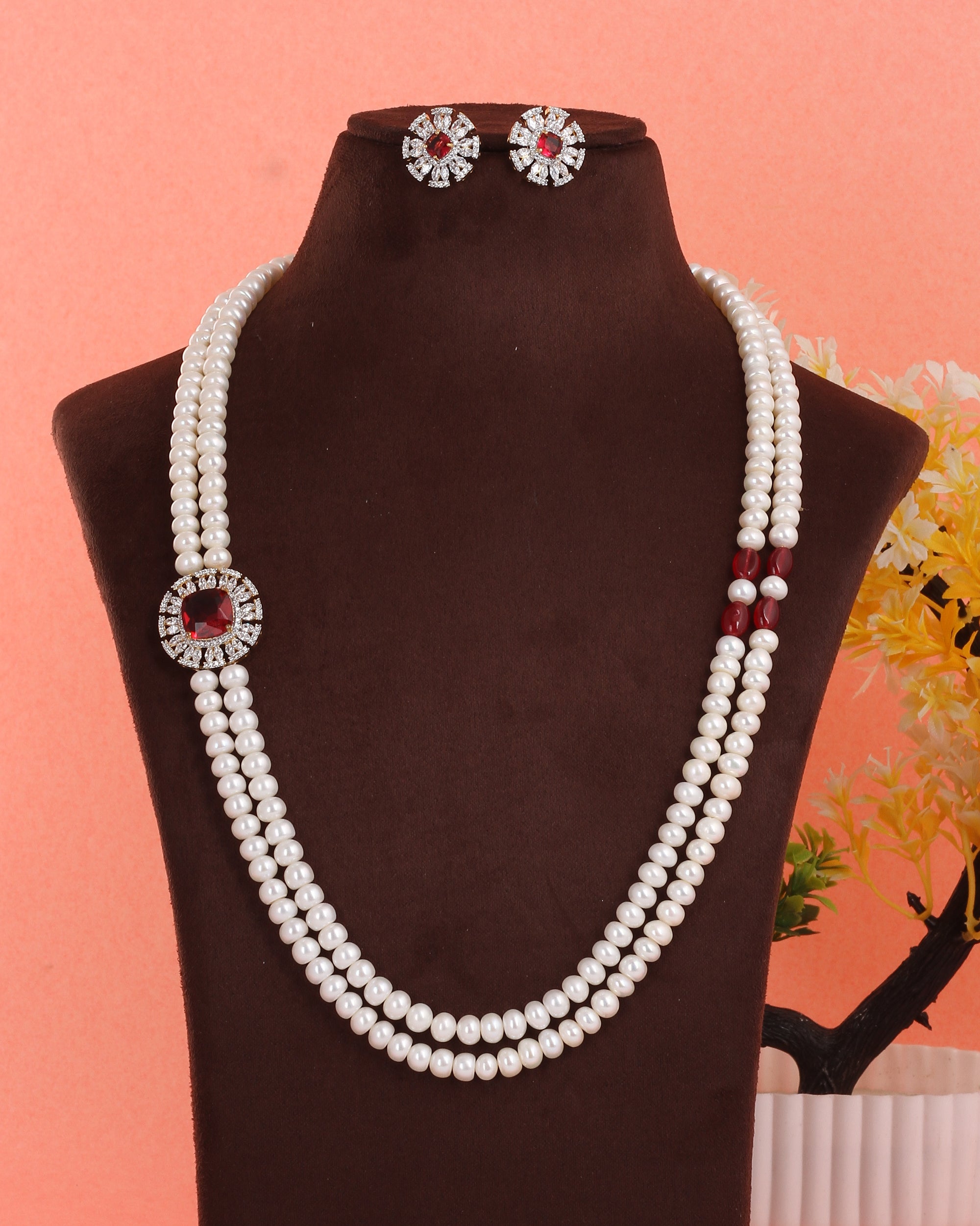Real Natural Fresh Water Double String Pearl Set With Certificate