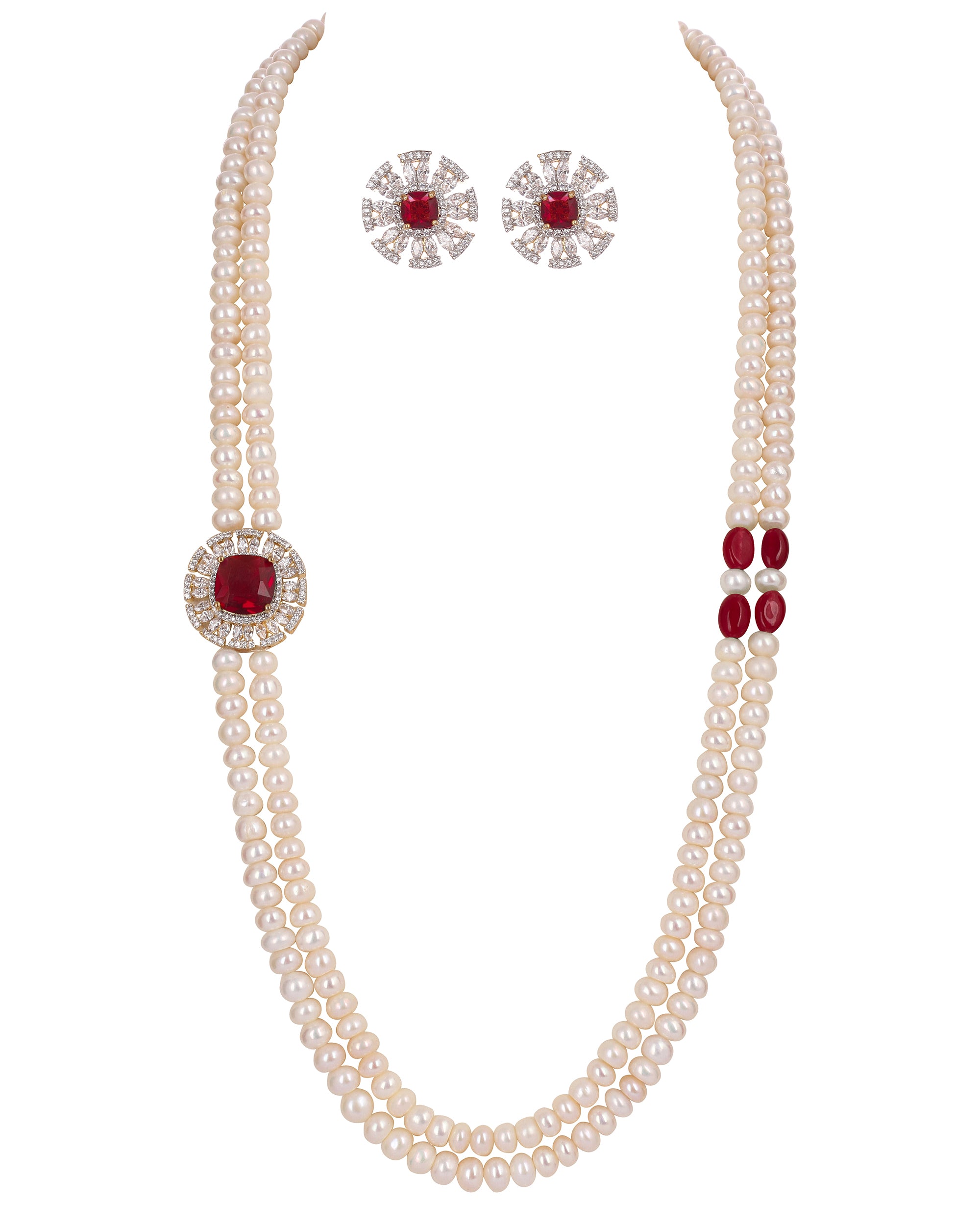 Real Natural Fresh Water Double String Pearl Set With Certificate