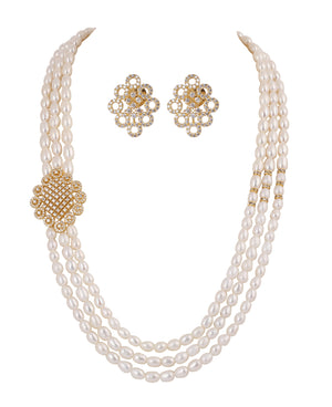 Real Natural Fresh Water Triple String Pearl Set With Certificate