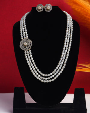 Real Natural Fresh Water Triple String Pearl Set With Certificate