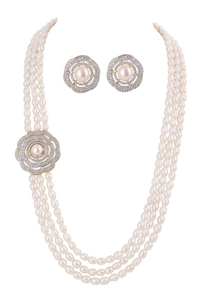 Real Natural Fresh Water Triple String Pearl Set With Certificate