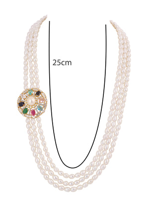 Real Natural Fresh Water Triple String Pearl Set With Certificate
