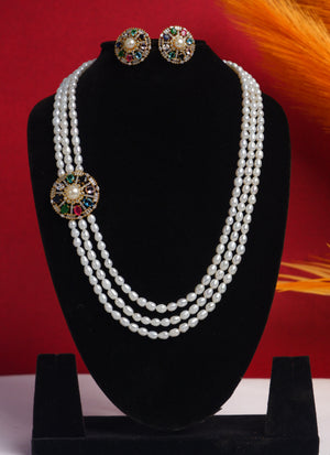 Real Natural Fresh Water Triple String Pearl Set With Certificate