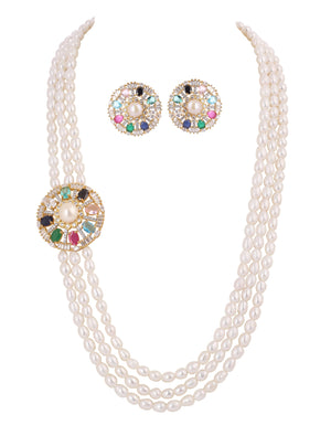 Real Natural Fresh Water Triple String Pearl Set With Certificate