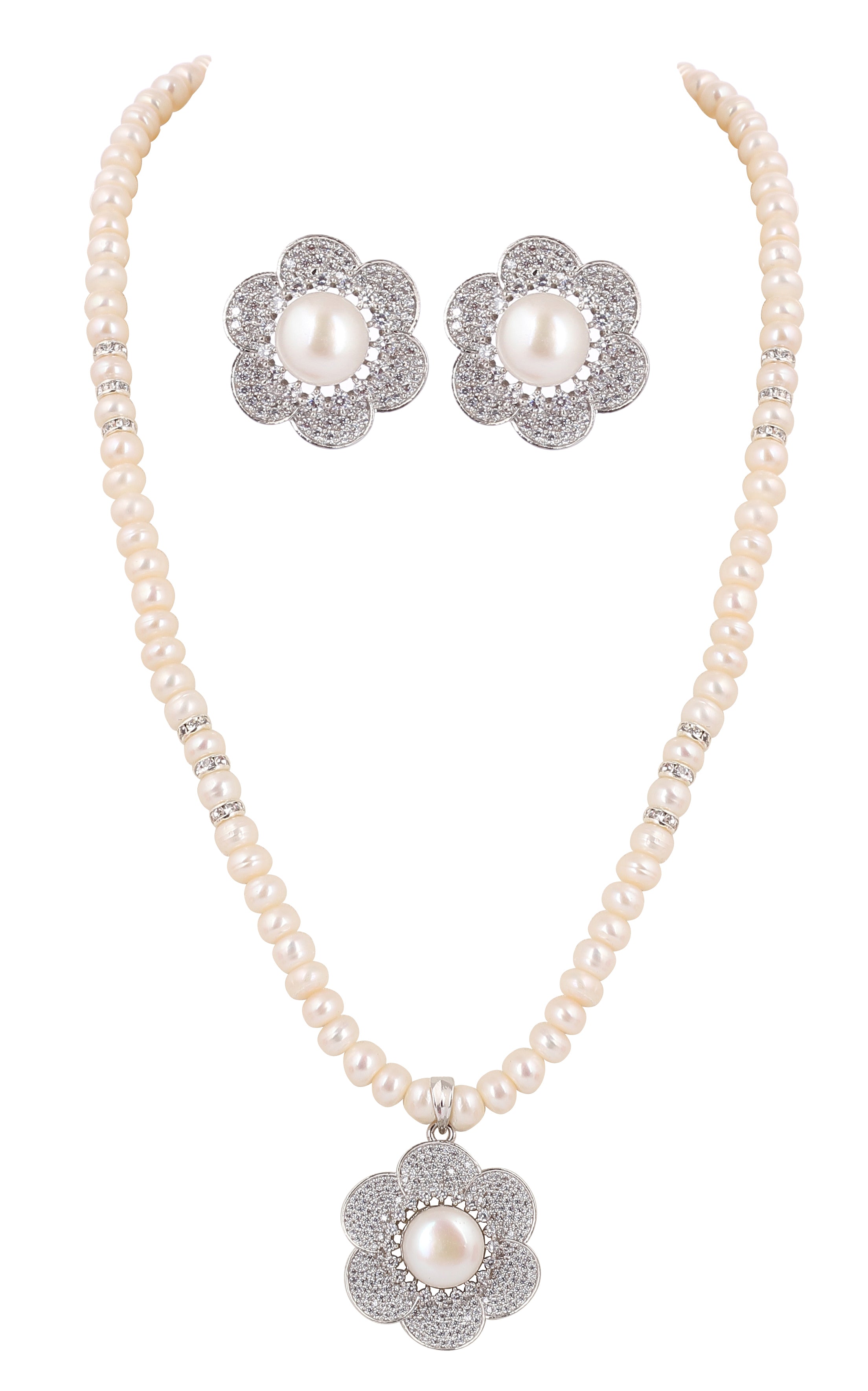 Real Natural Fresh Water Single String Pearls Set For Women With Certificate