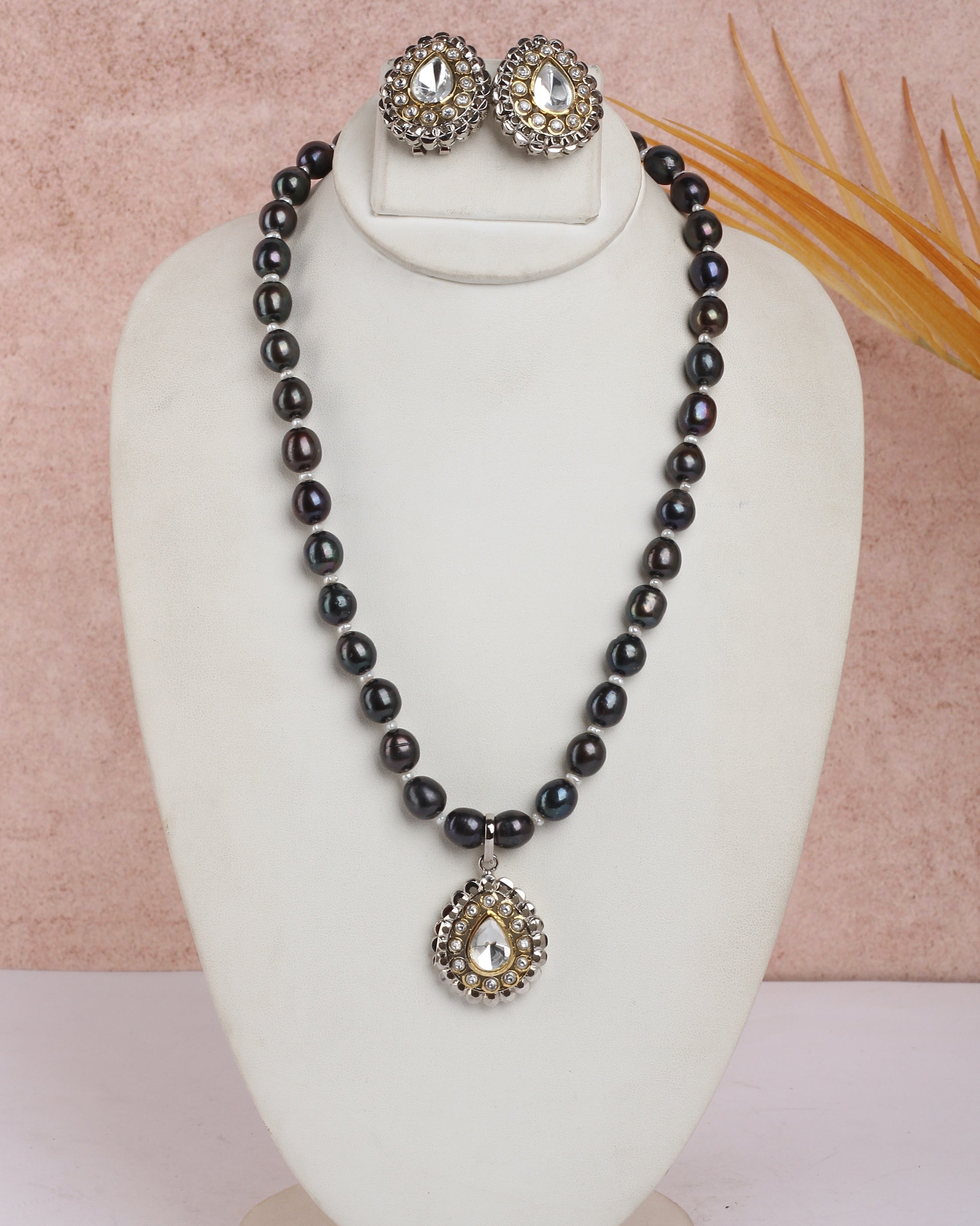 Real Natural Fresh Water Single String Exclusive Black Pearls Set For Women With Certificate(D.No ADPRLS2347)