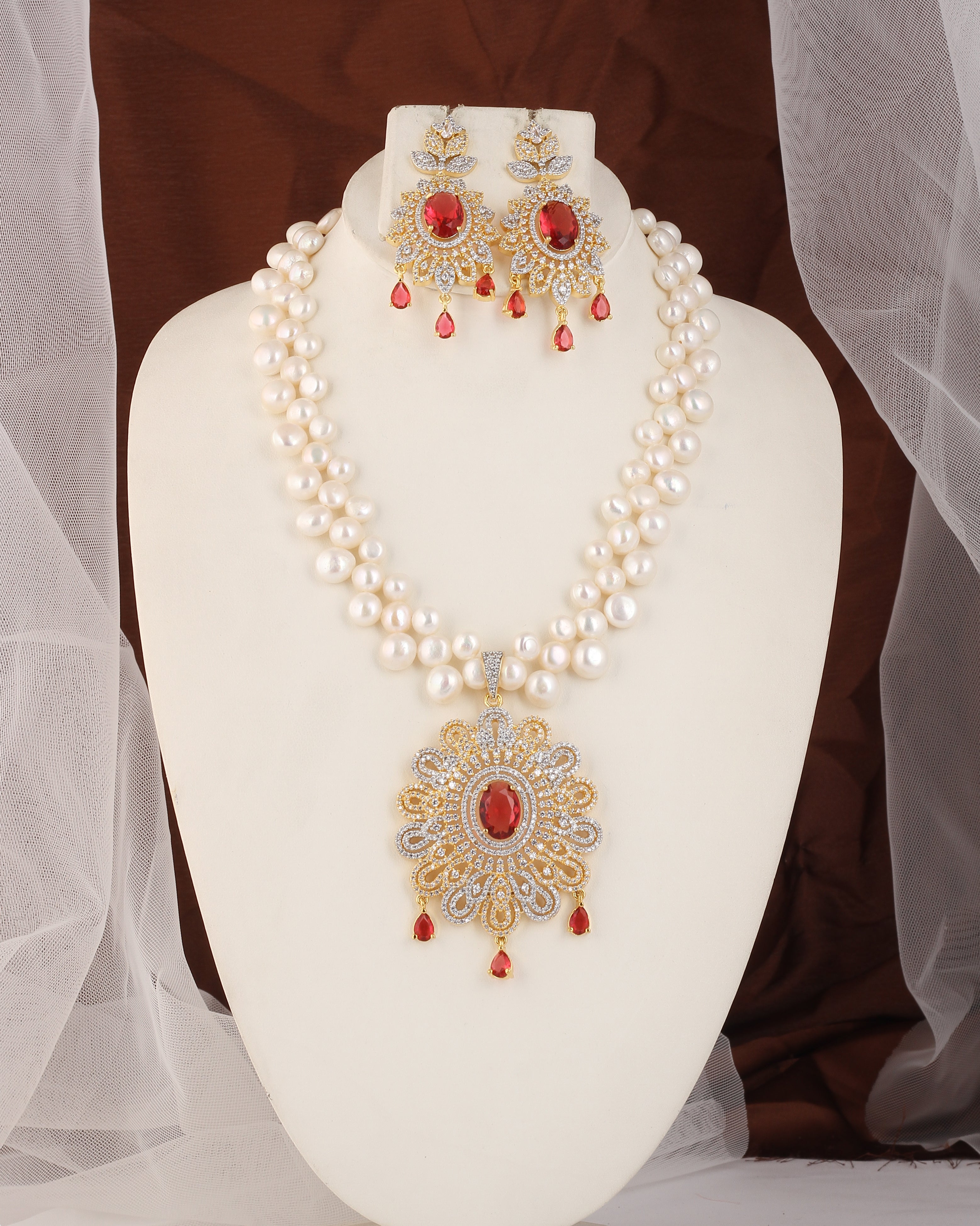 Authentic Real Natural Fresh water Button Pearl Set – With Certificate (D.No ADPRLS2453)
