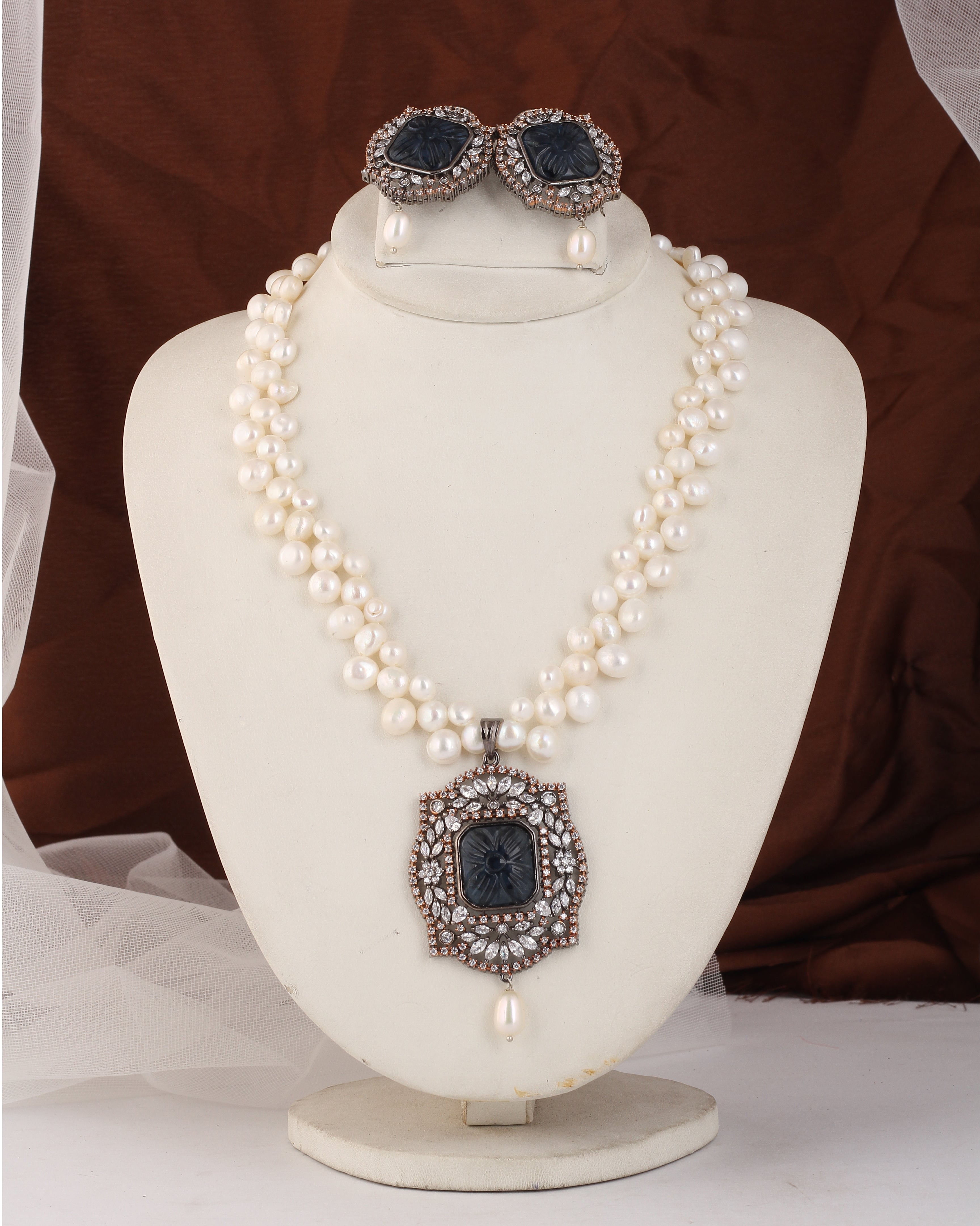 Authentic Real Natural Fresh water Button Pearl Set – With Certificate (D.No ADPRLS2454)