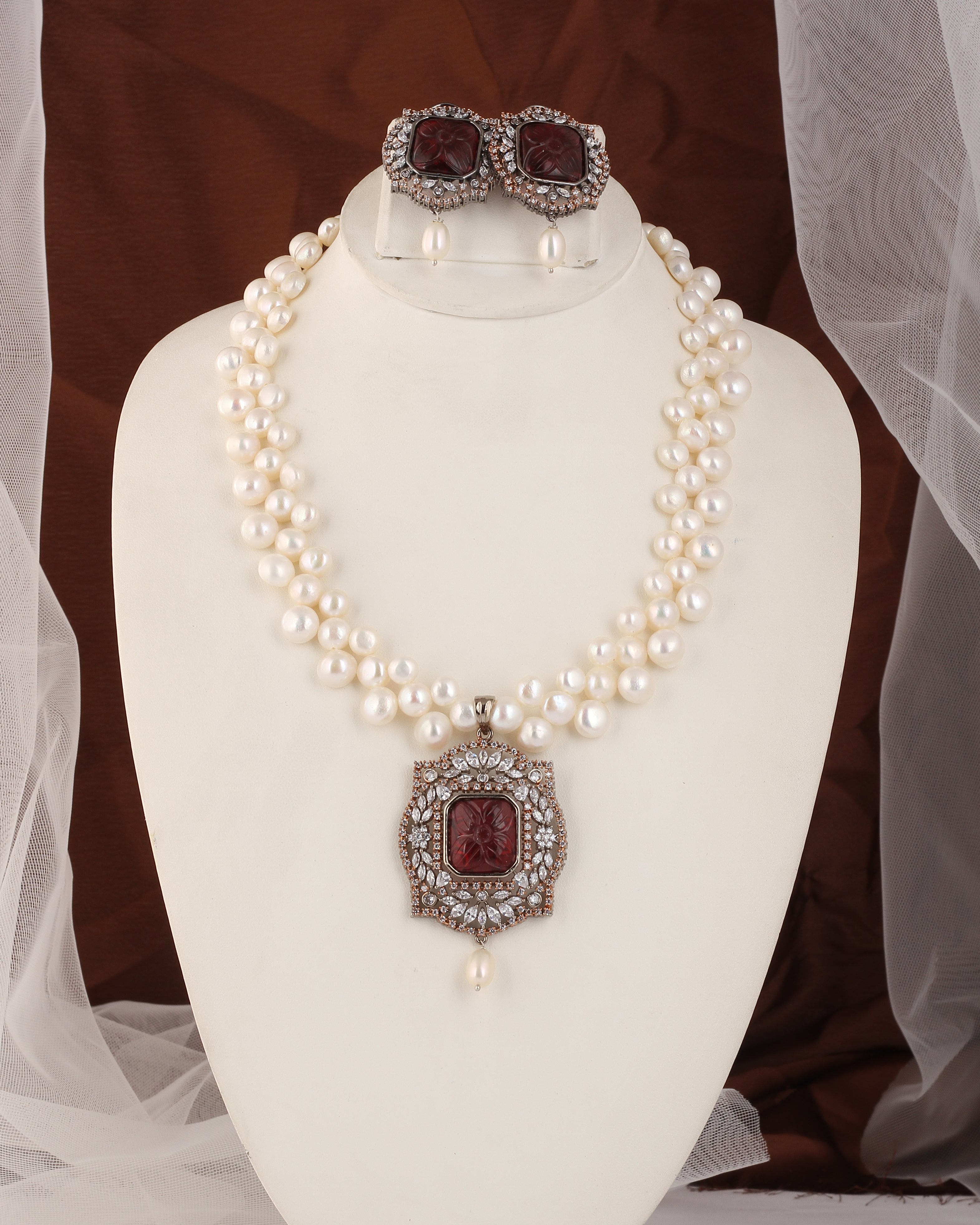 Authentic Real Natural Fresh water Button Pearl Set – With Certificate (D.No ADPRLS2455)