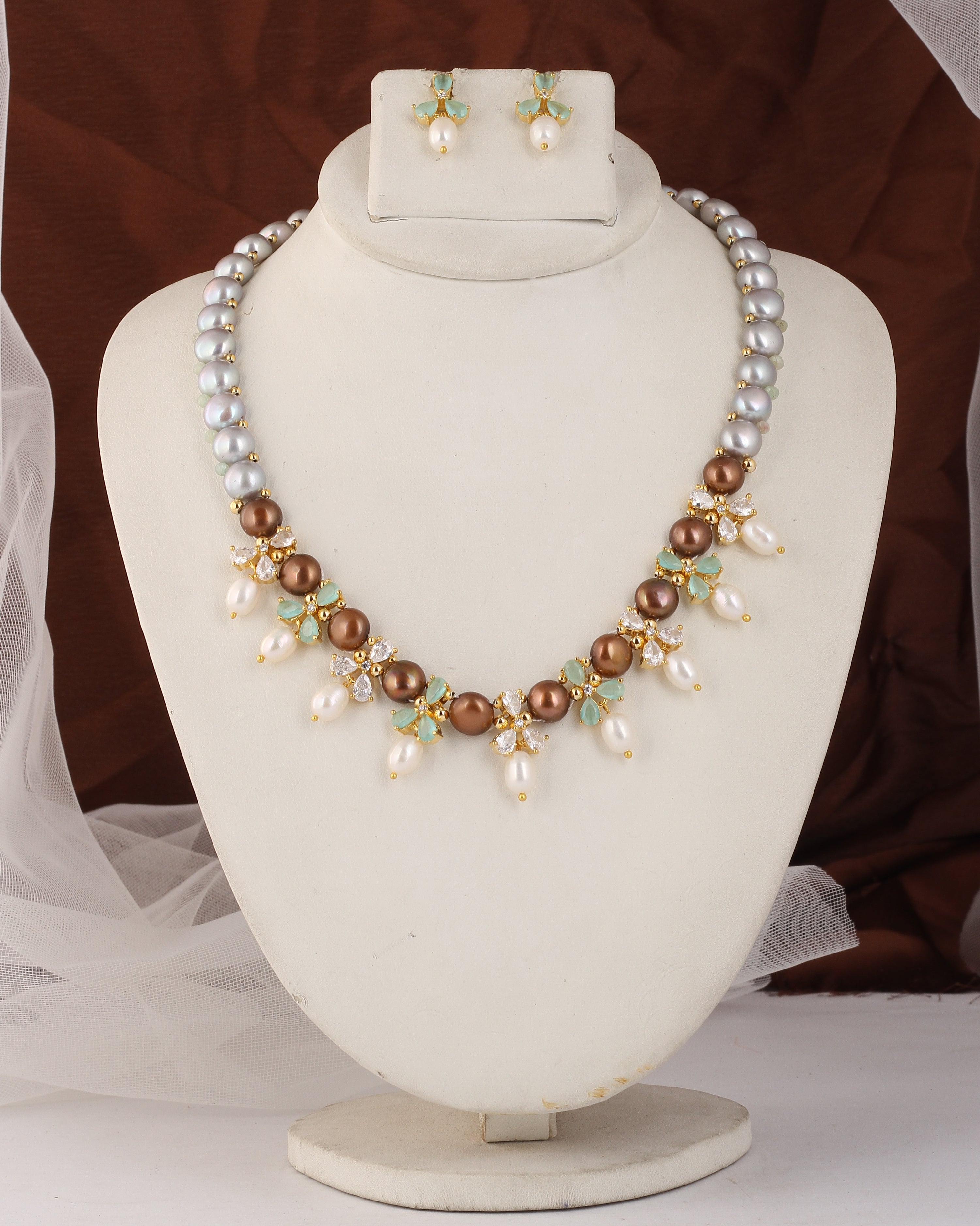 Authentic Real Natural Fresh water Button Pearl Set – With Certificate (D.No ADPRLS2488)